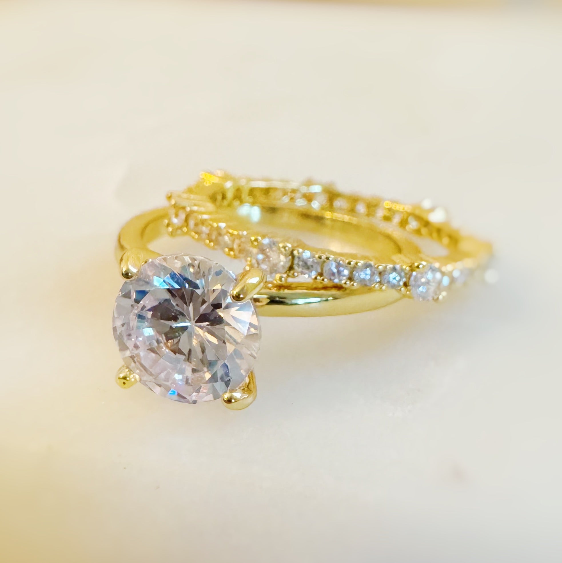 Romantic Round Cut Solitaire Ring Set of 2 – 18K Gold‑Plated Women’s Jewelry (Size 7) Lysandra Luxe