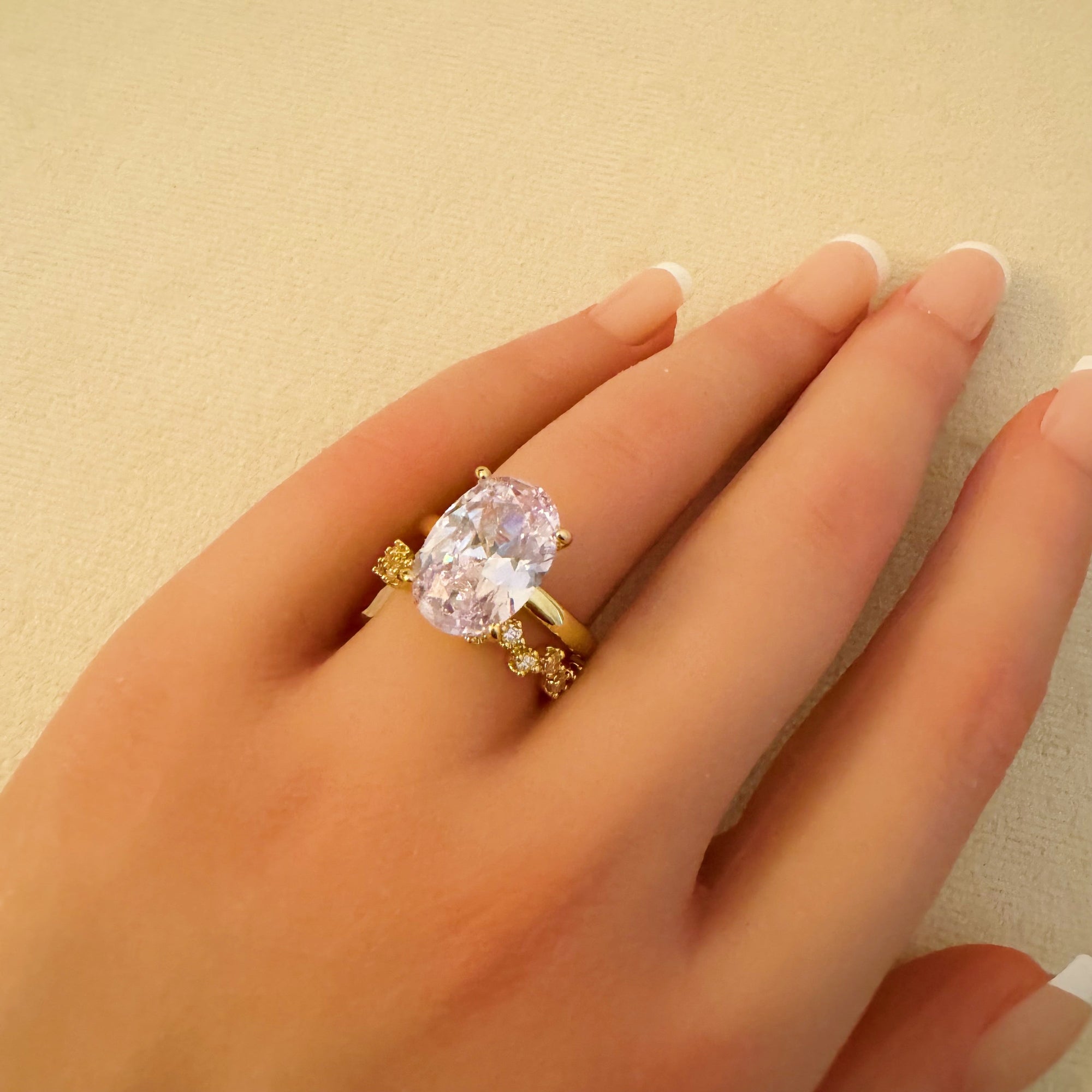 Oval Cut Solitaire Engagement Ring & Matching Wedding Band Set – 18K Gold Plated Women’s Jewelry - Size 7 Lysandra Luxe