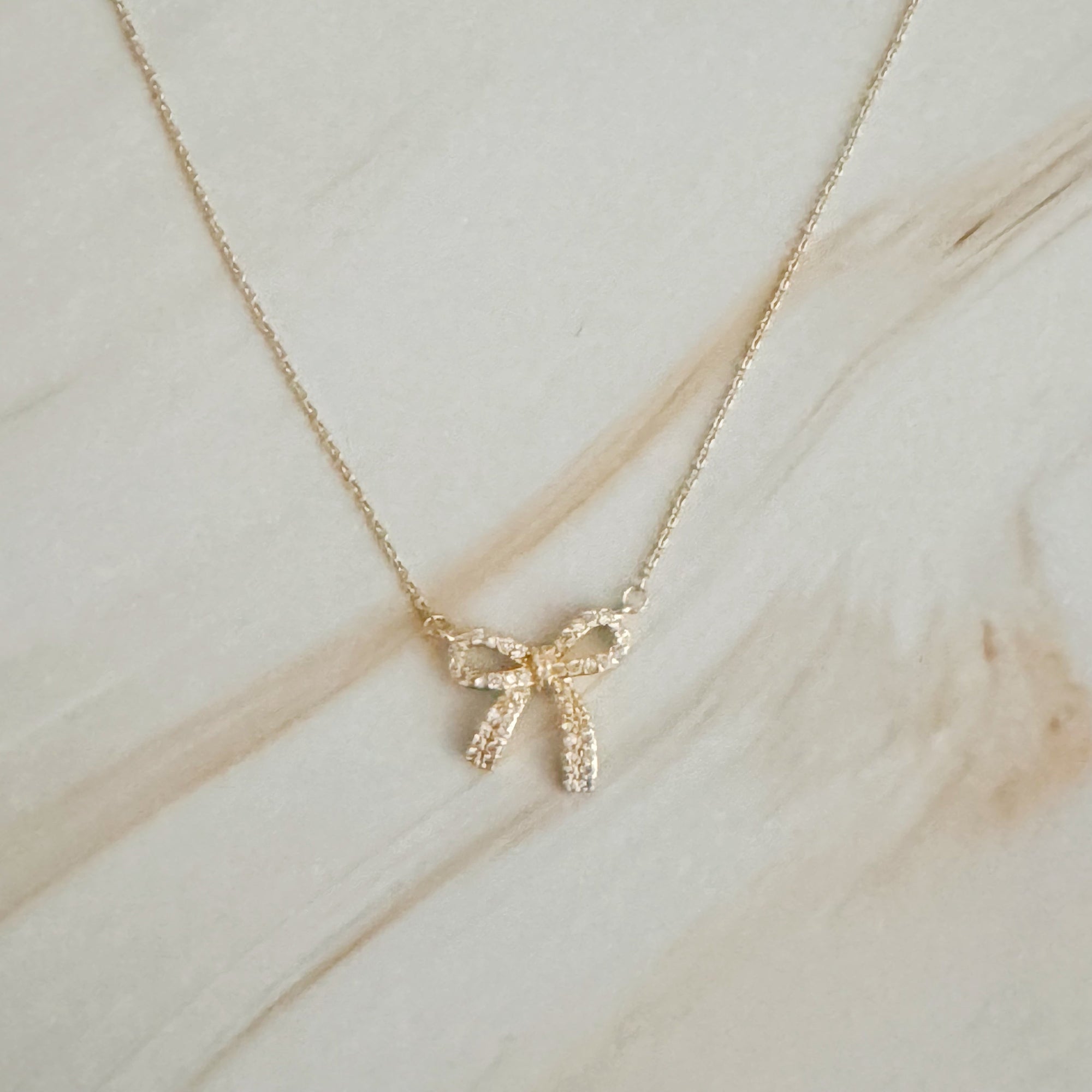 Simply Shine Bow Necklace – 18K Gold Plated Dainty Necklace with Cubic Zirconia Bow Charm