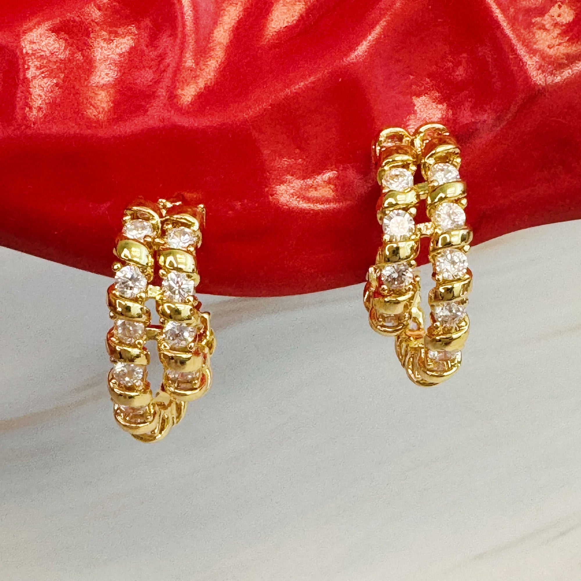 Spiral Sparkle Double Hoop Earrings – Gold Hoop Earrings for Women with Cubic Zirconia | 18k Gold Plated Spiral Hoops Lysandra Luxe