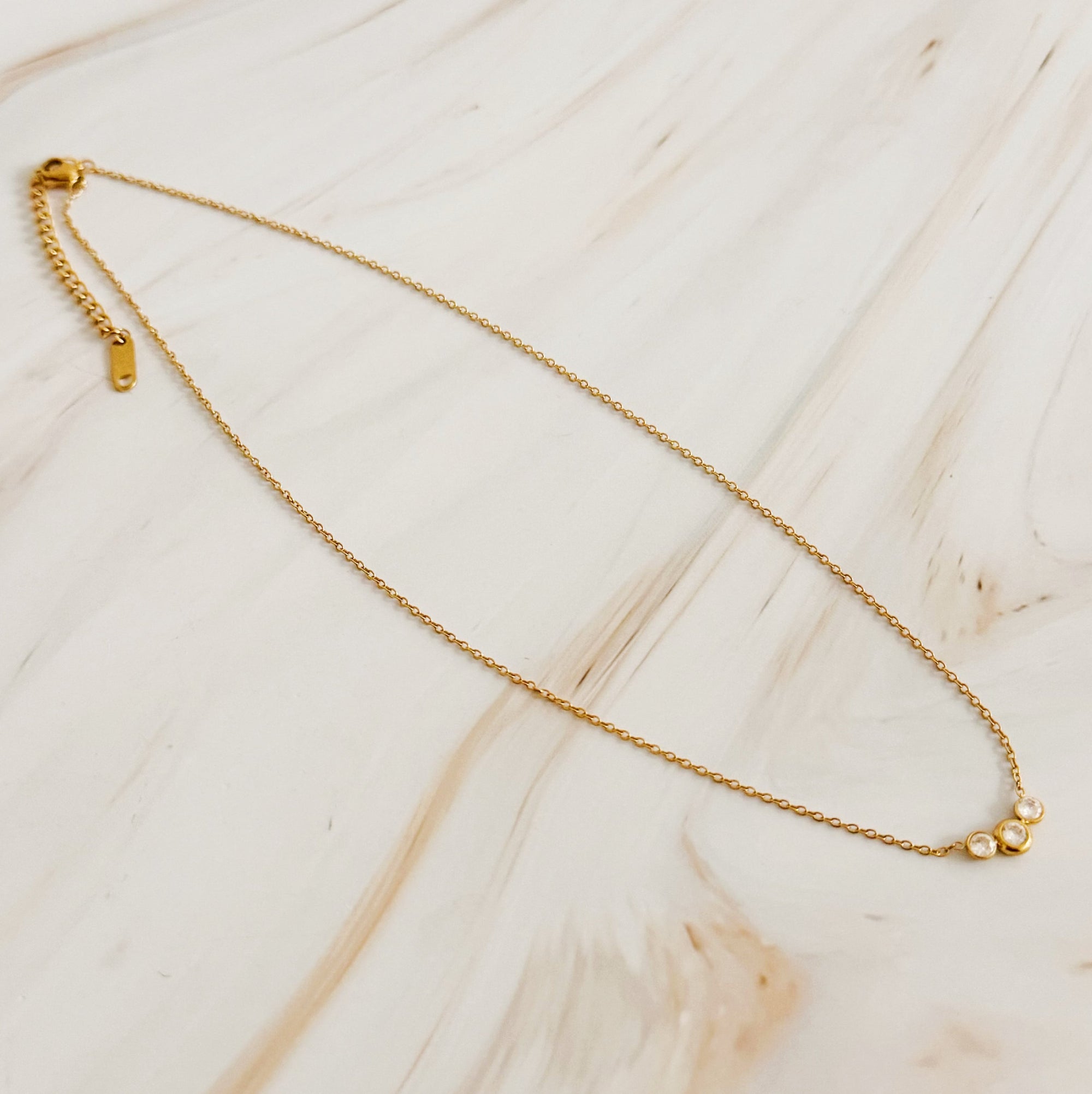 Minimalist Three Stones Necklace – Dainty Gold Necklace for Women | Elegant Sparkle, Everyday Jewelry, Tarnish Resistant, 18K Gold Plated Lysandra Luxe