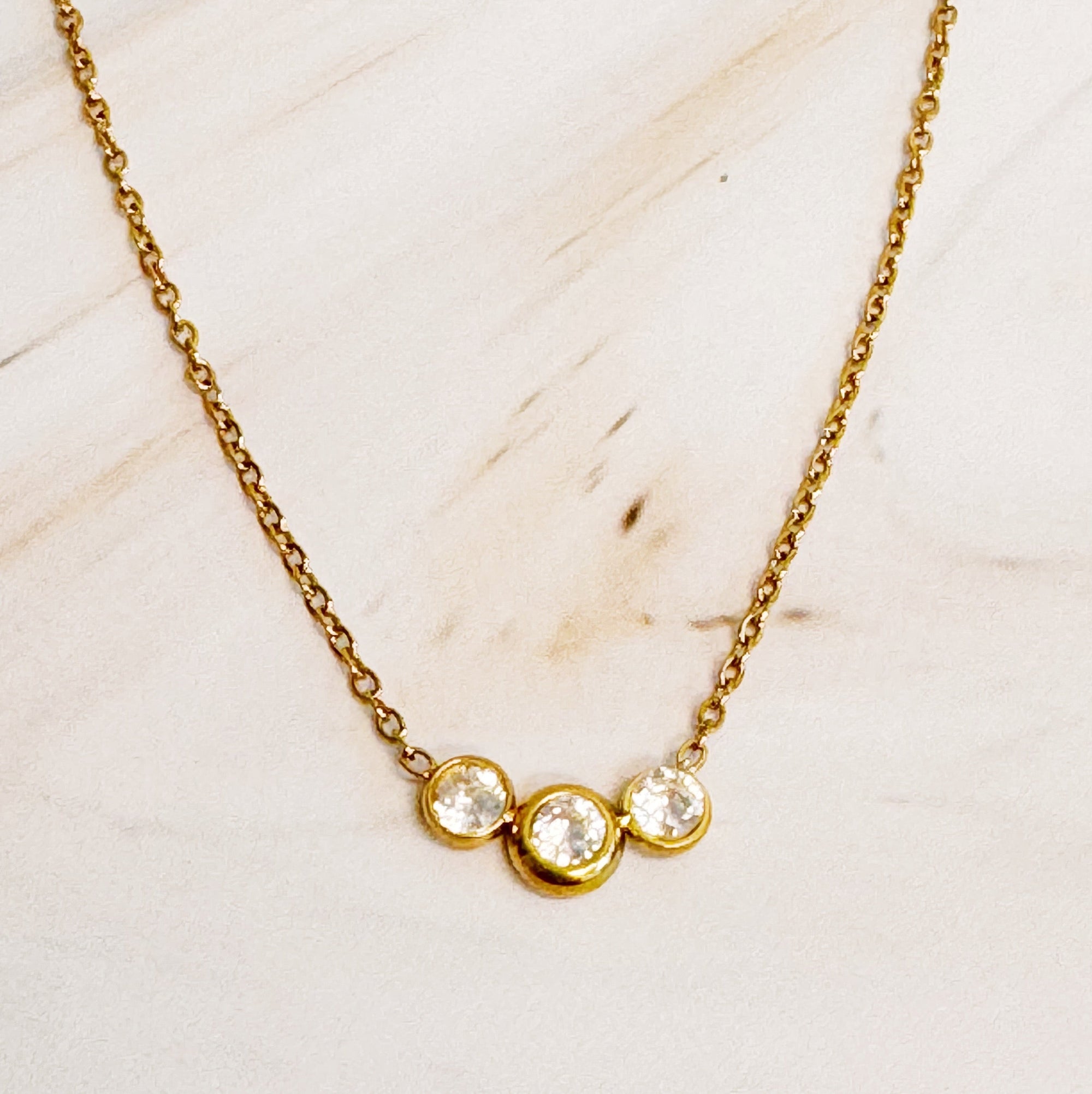 Minimalist Three Stones Necklace – Dainty Gold Necklace for Women | Elegant Sparkle, Everyday Jewelry, Tarnish Resistant, 18K Gold Plated Lysandra Luxe