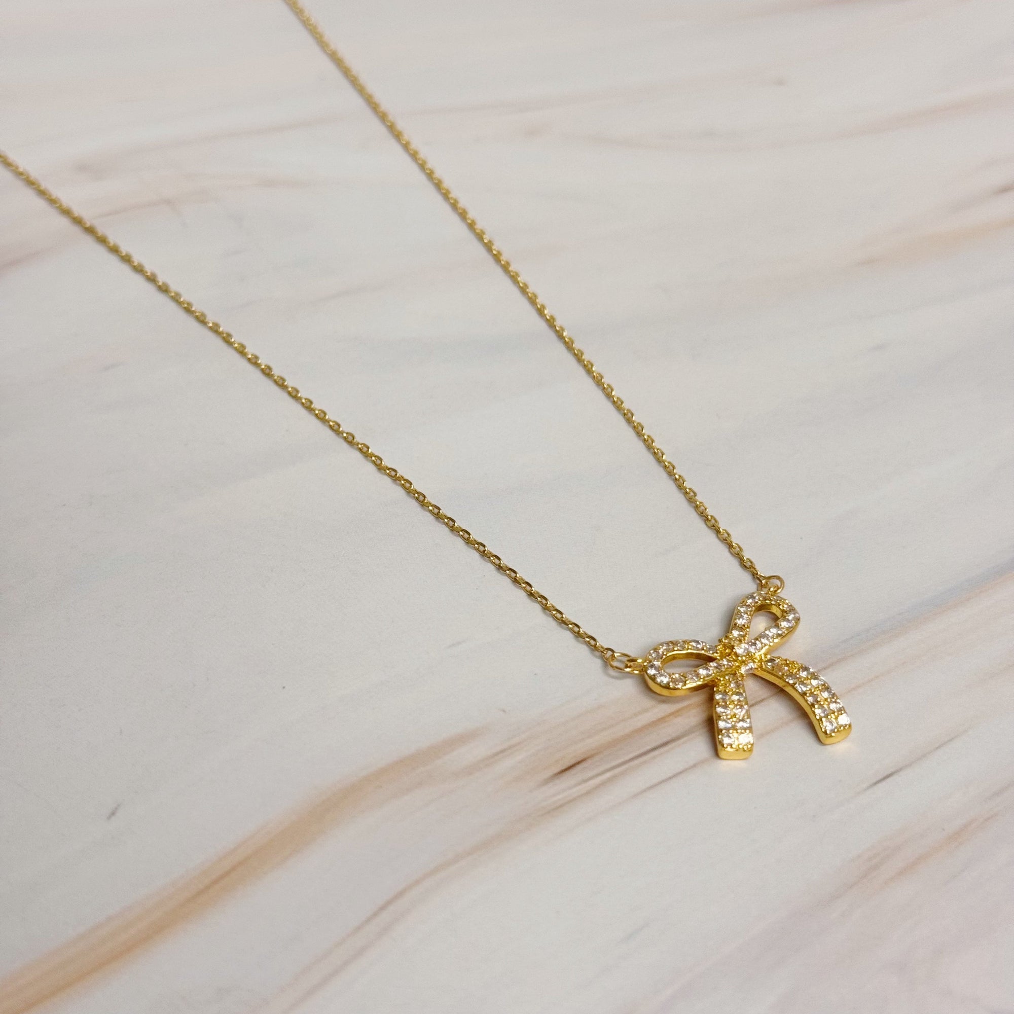 Simply Shine Bow Necklace – 18K Gold Plated Dainty Necklace with Cubic Zirconia Bow Charm