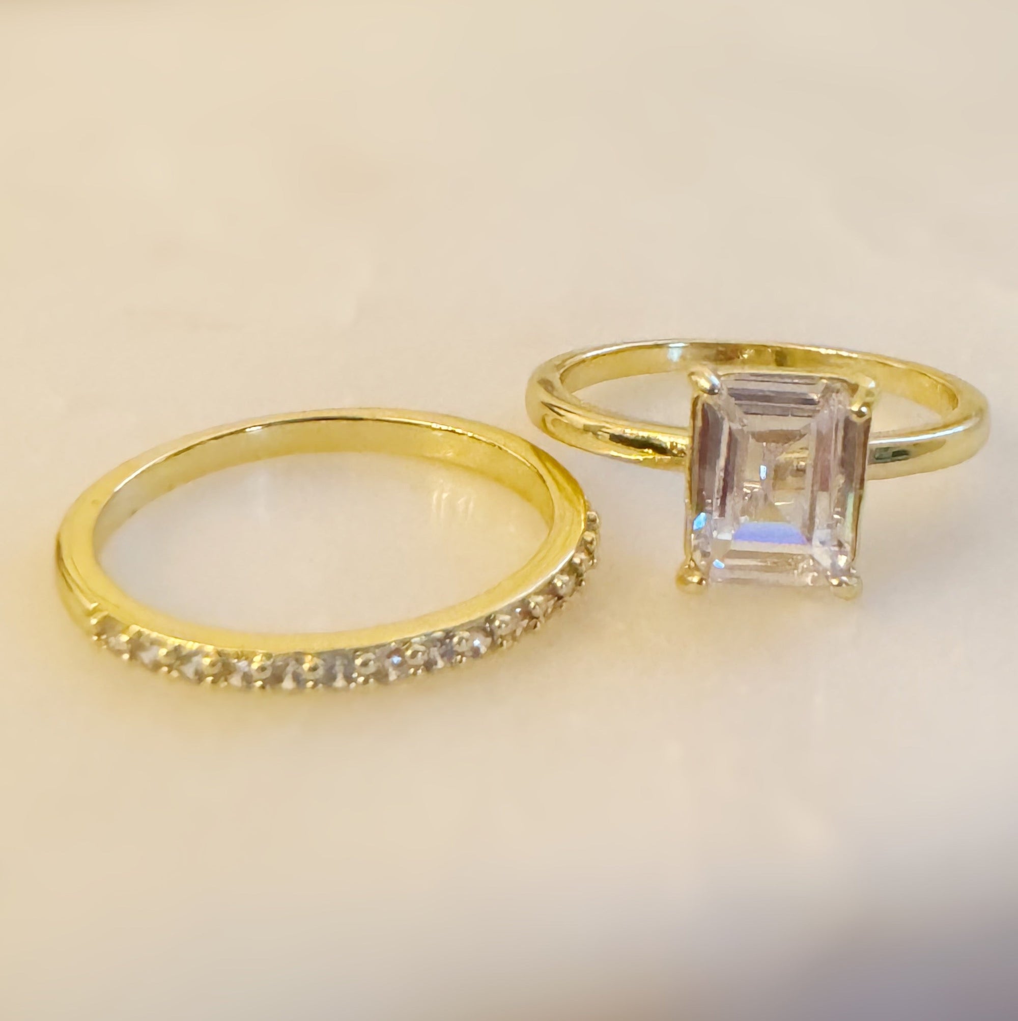 Emerald Cut Solitaire Ring Set of 2 – 18K Gold-Plated Modern Women’s Jewelry Size 7 Lysandra Luxe