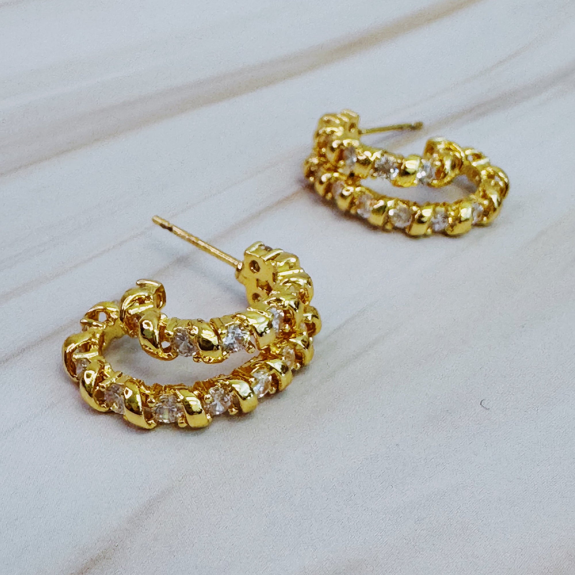 Spiral Sparkle Double Hoop Earrings – Gold Hoop Earrings for Women with Cubic Zirconia | 18k Gold Plated Spiral Hoops Lysandra Luxe