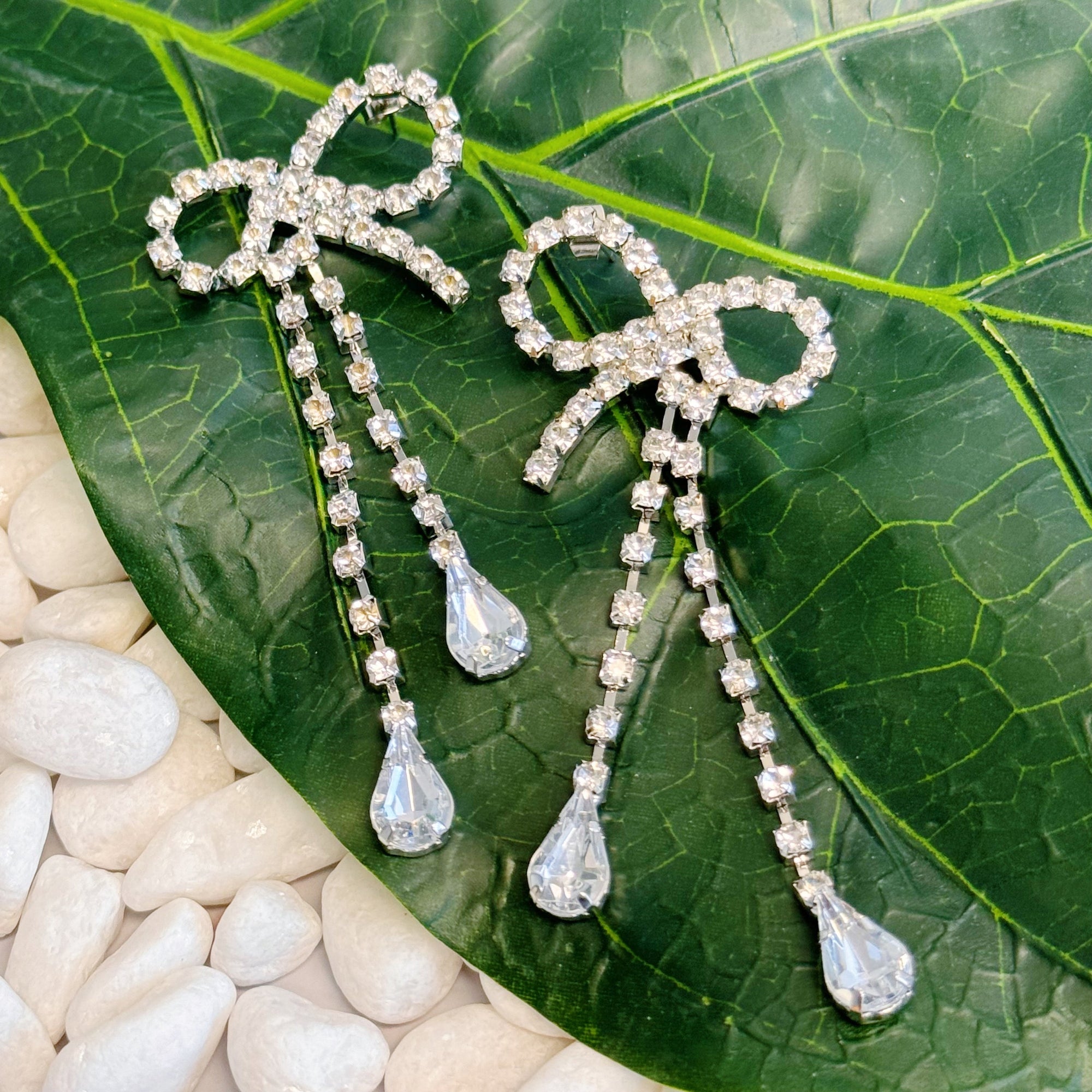 Glamour Crystal Bow Statement Drop Earrings – Rhodium Plated Lysandra Luxe