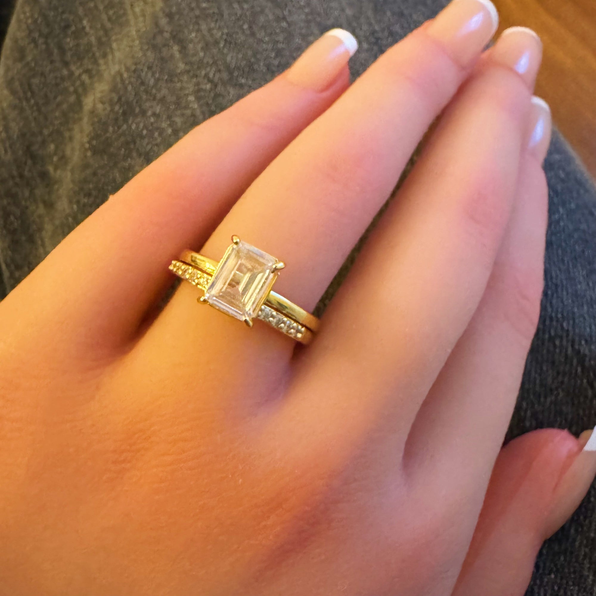 Emerald Cut Solitaire Ring Set of 2 – 18K Gold-Plated Modern Women’s Jewelry Size 7 Lysandra Luxe