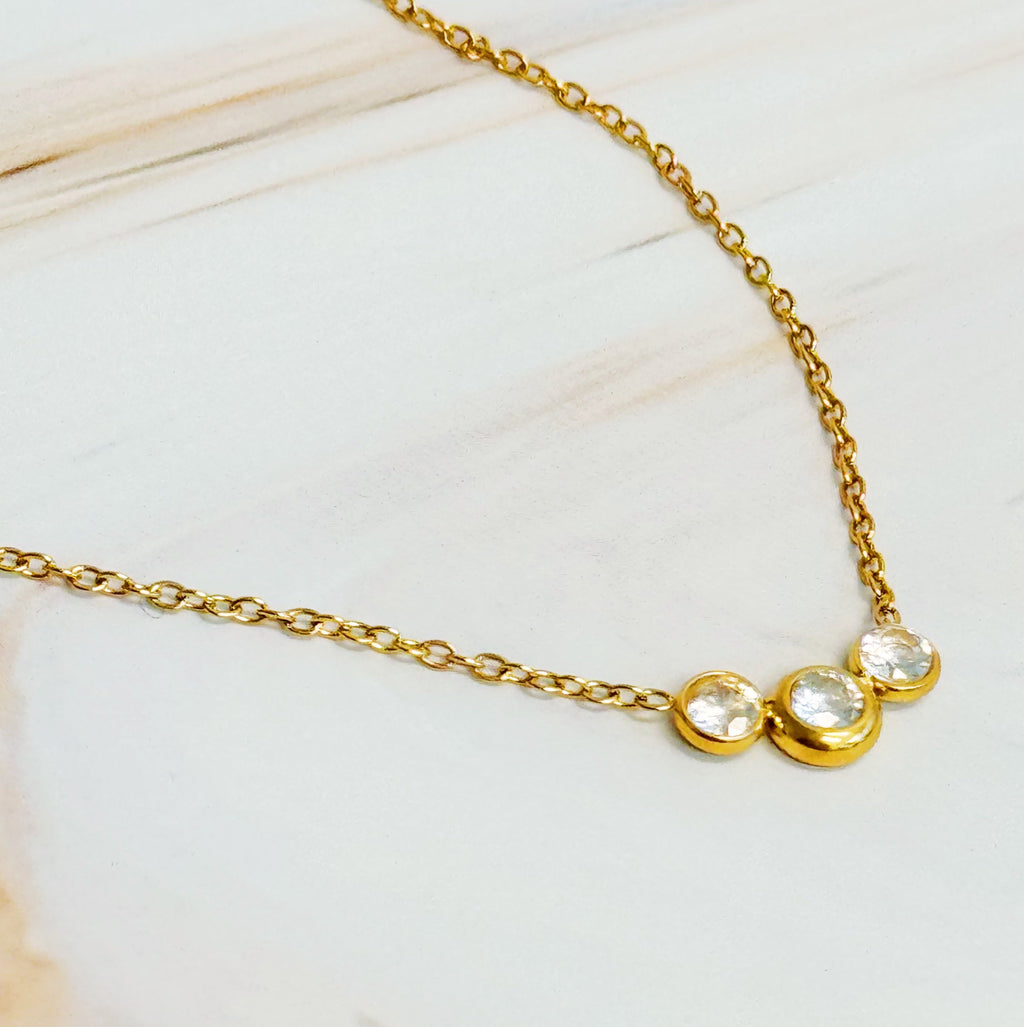 Minimalist Three Stones Necklace – Dainty Gold Necklace for Women | Elegant Sparkle, Everyday Jewelry, Tarnish Resistant, 18K Gold Plated Lysandra Luxe