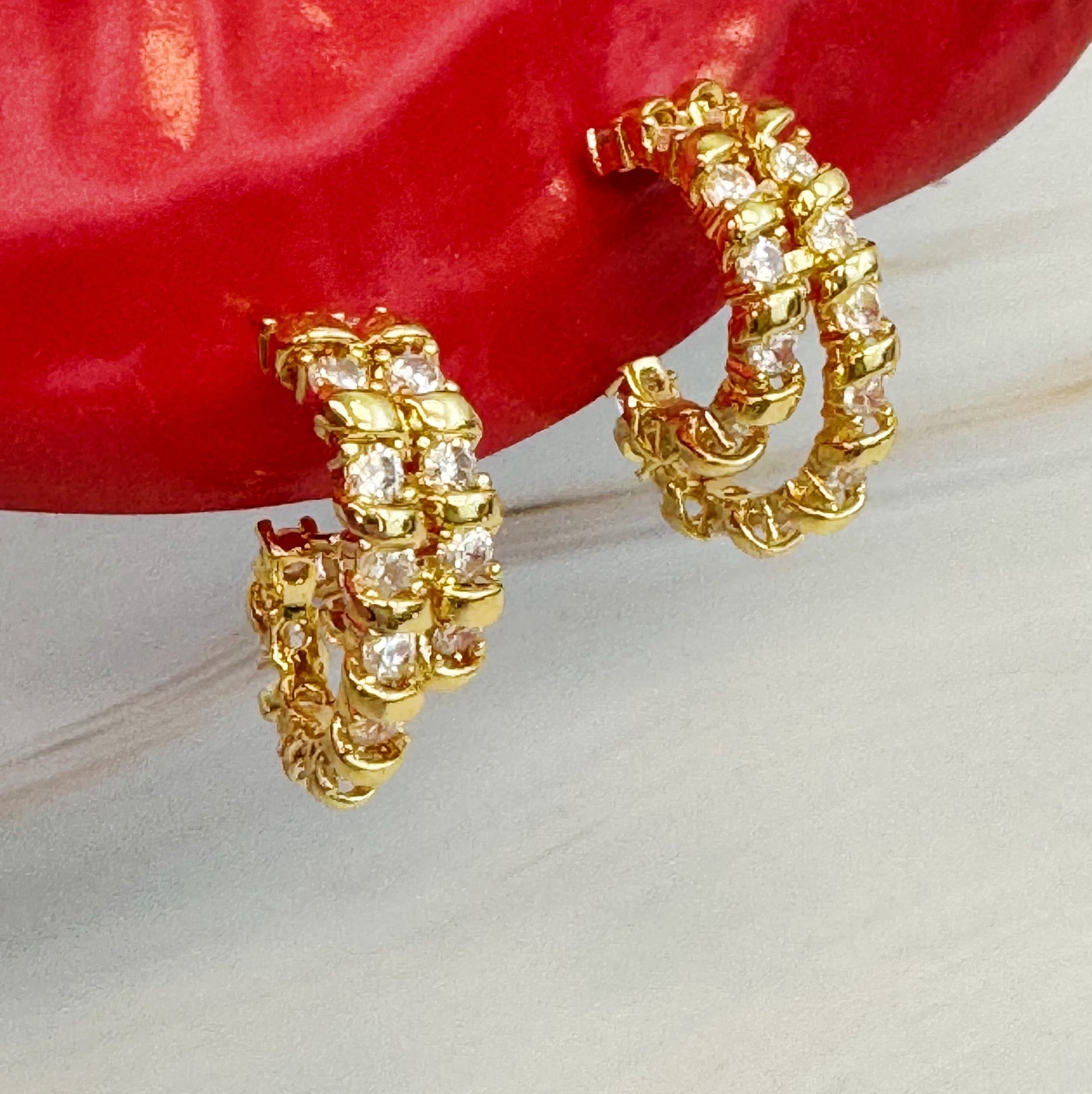 Spiral Sparkle Double Hoop Earrings – Gold Hoop Earrings for Women with Cubic Zirconia | 18k Gold Plated Spiral Hoops Lysandra Luxe