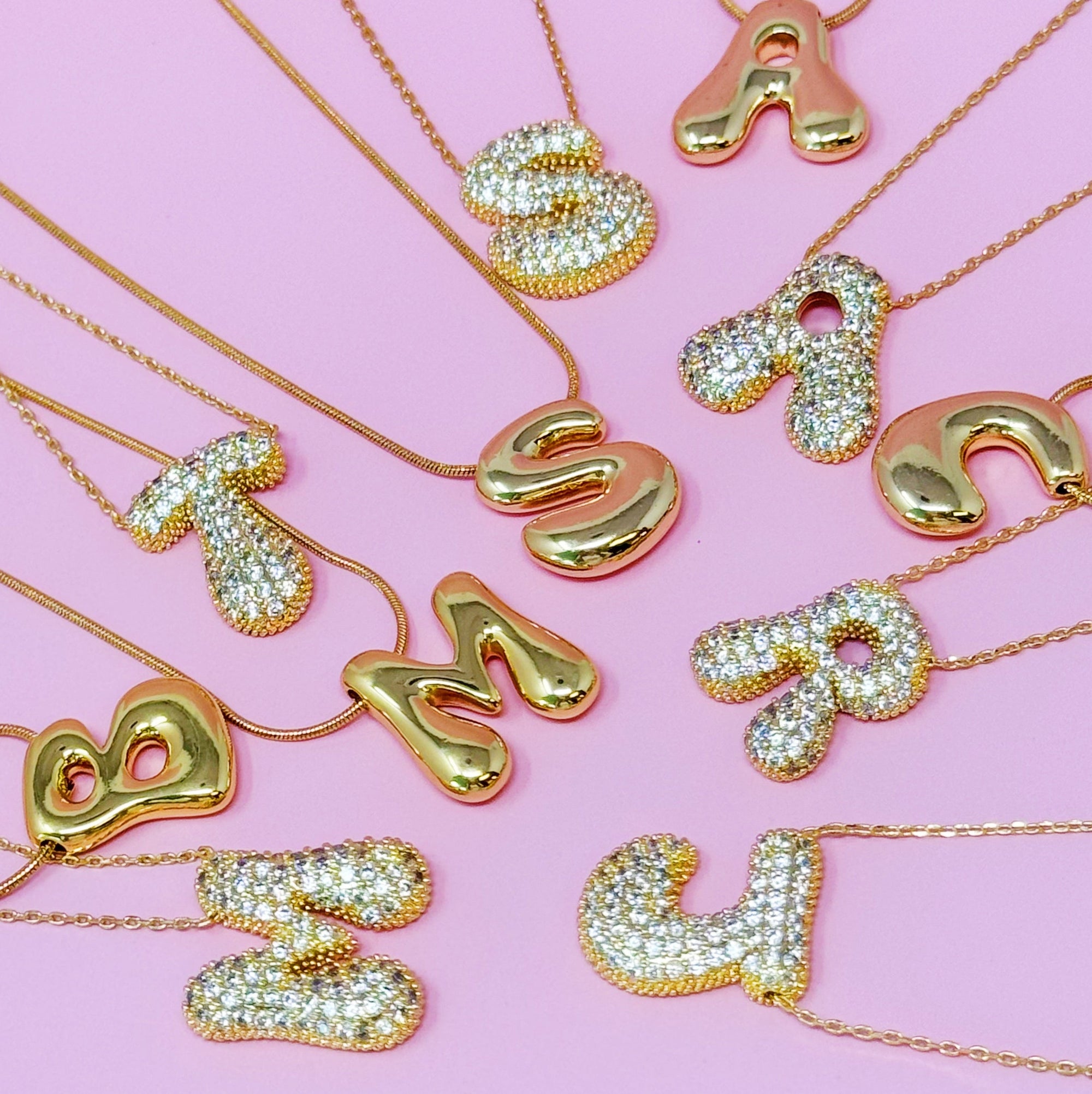 Crystal Bubble Initial Necklace – Personalized Puffy Letter Pendant with Sparkling Crystals Lysandra Luxe