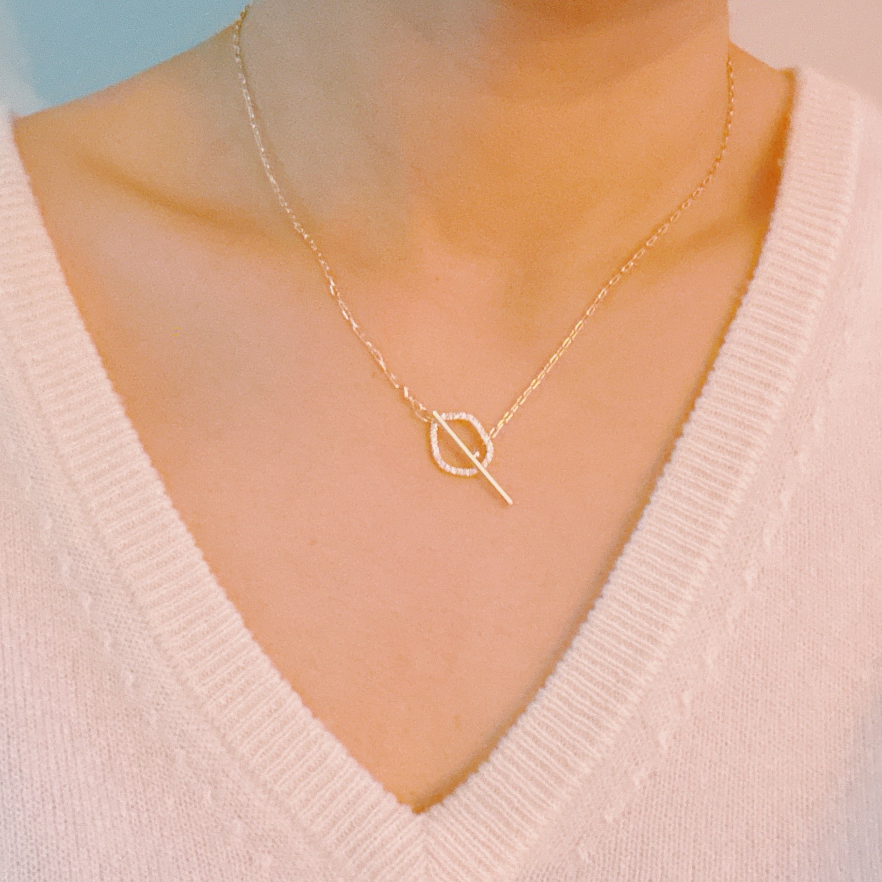 Dainty Toggle Necklace – 18K Gold Plated Necklace with Cubic Zirconia Accent