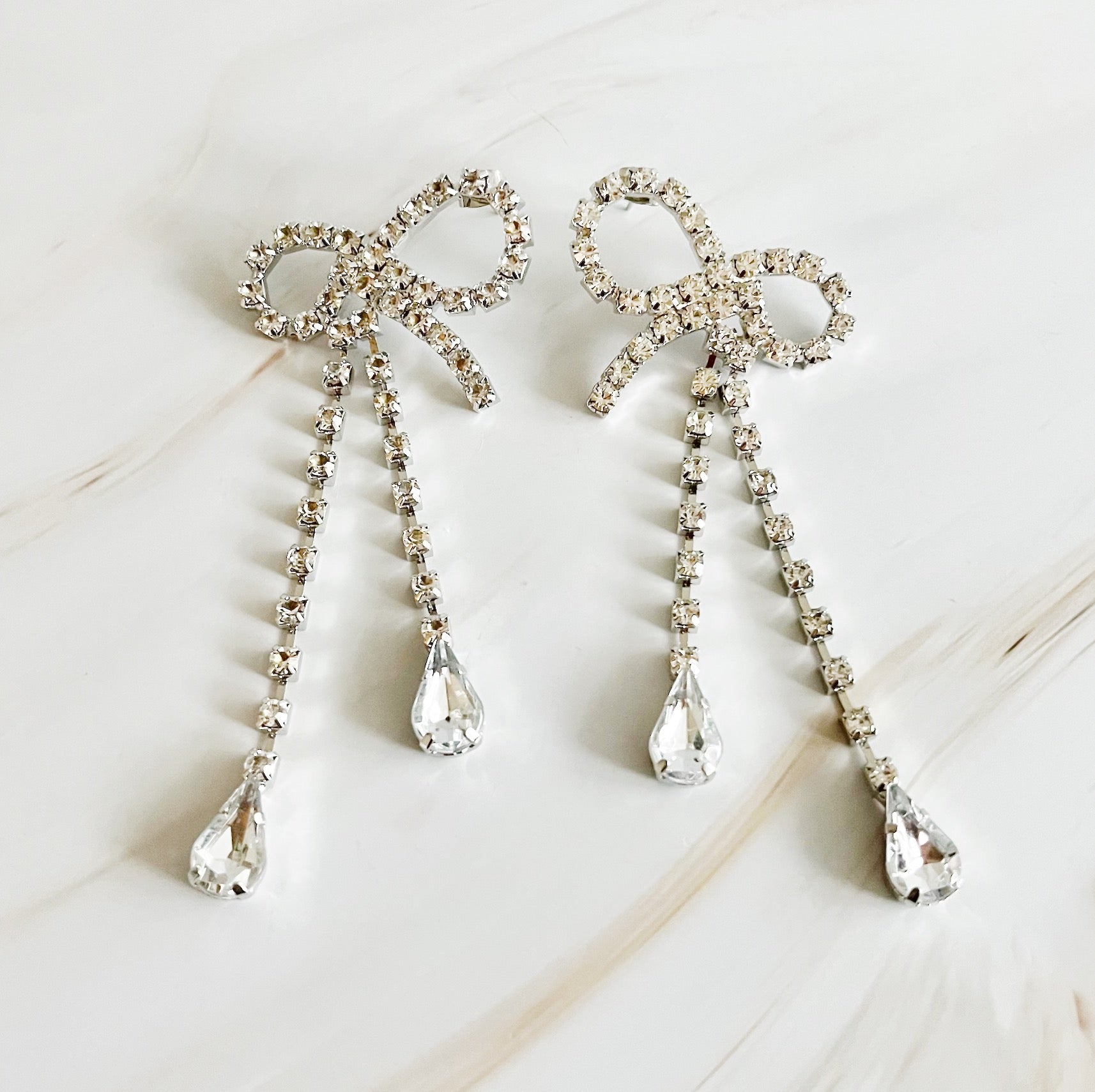 Glamour Crystal Bow Statement Drop Earrings – Rhodium Plated Lysandra Luxe