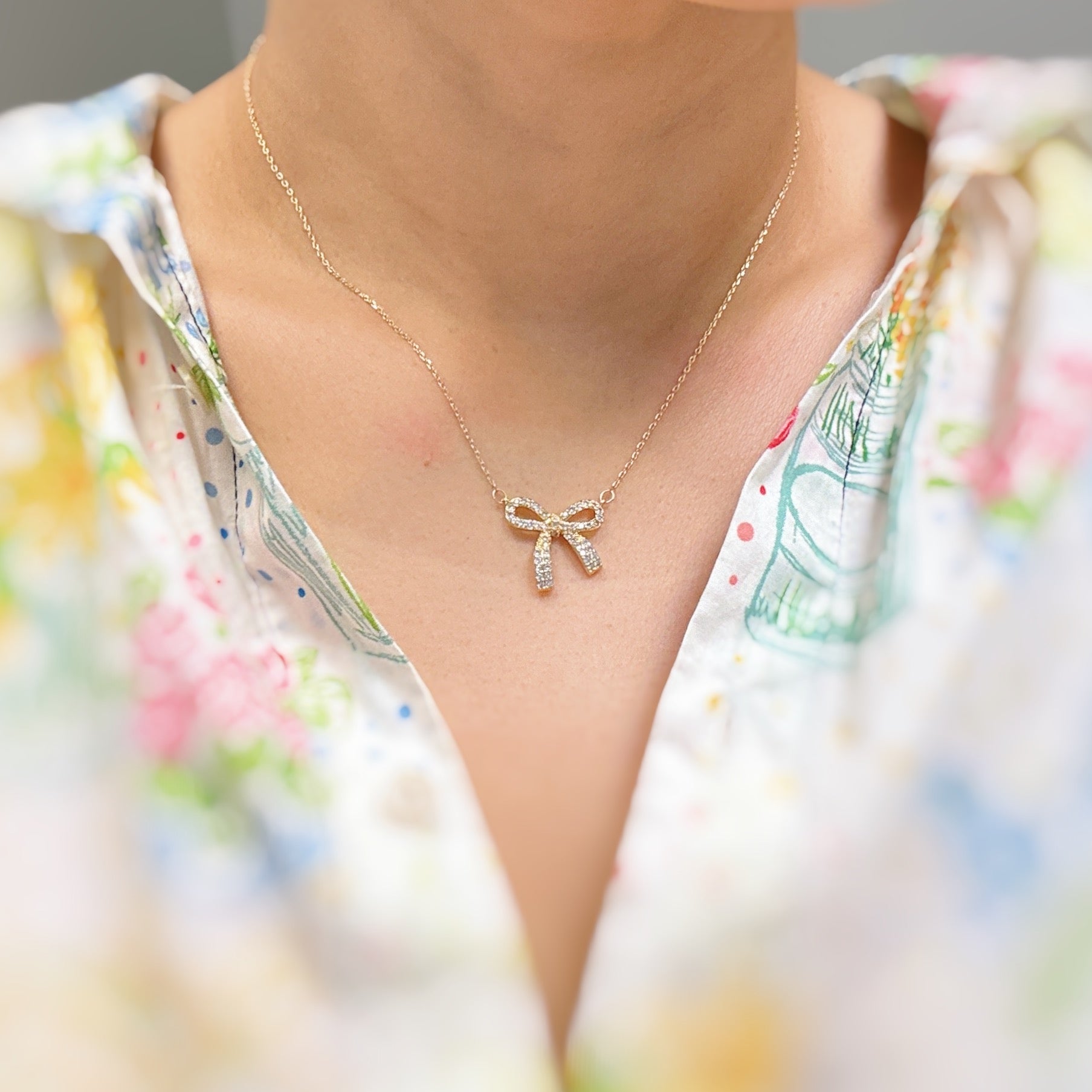 Simply Shine Bow Necklace – 18K Gold Plated Dainty Necklace with Cubic Zirconia Bow Charm