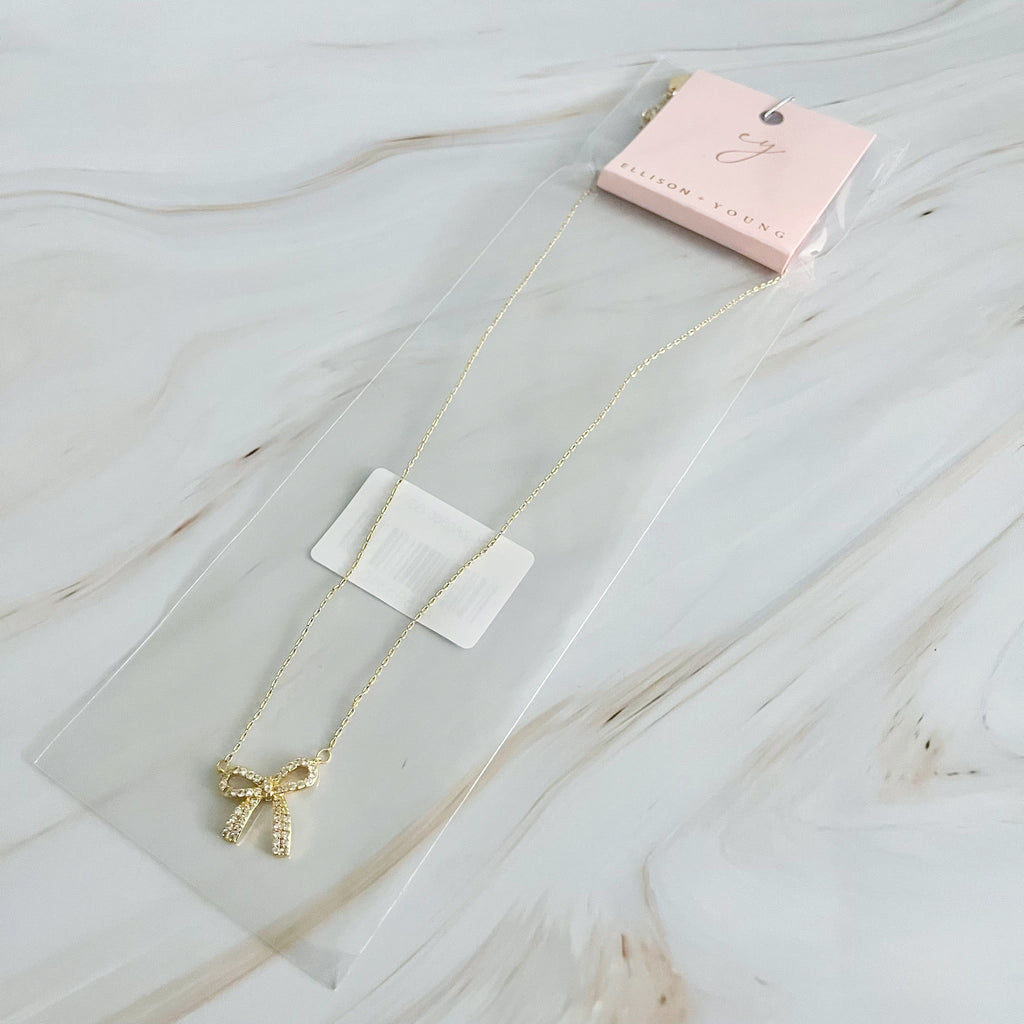 Simply Shine Bow Necklace – 18K Gold Plated Dainty Necklace with Cubic Zirconia Bow Charm Lysandra Luxe