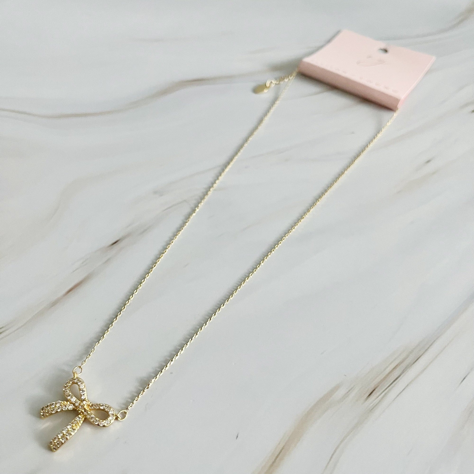 Simply Shine Bow Necklace – 18K Gold Plated Dainty Necklace with Cubic Zirconia Bow Charm
