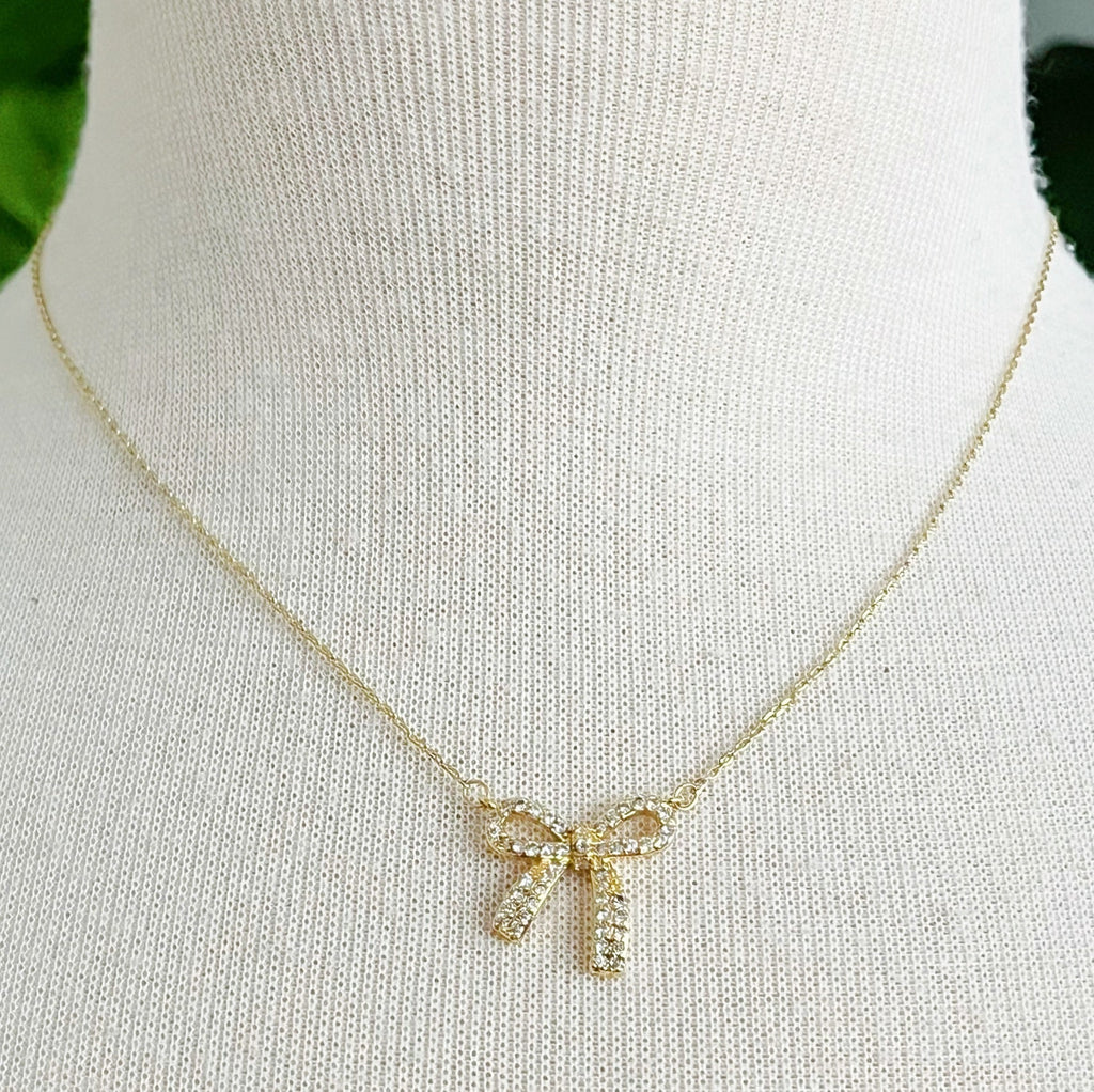 Simply Shine Bow Necklace – 18K Gold Plated Dainty Necklace with Cubic Zirconia Bow Charm Lysandra Luxe