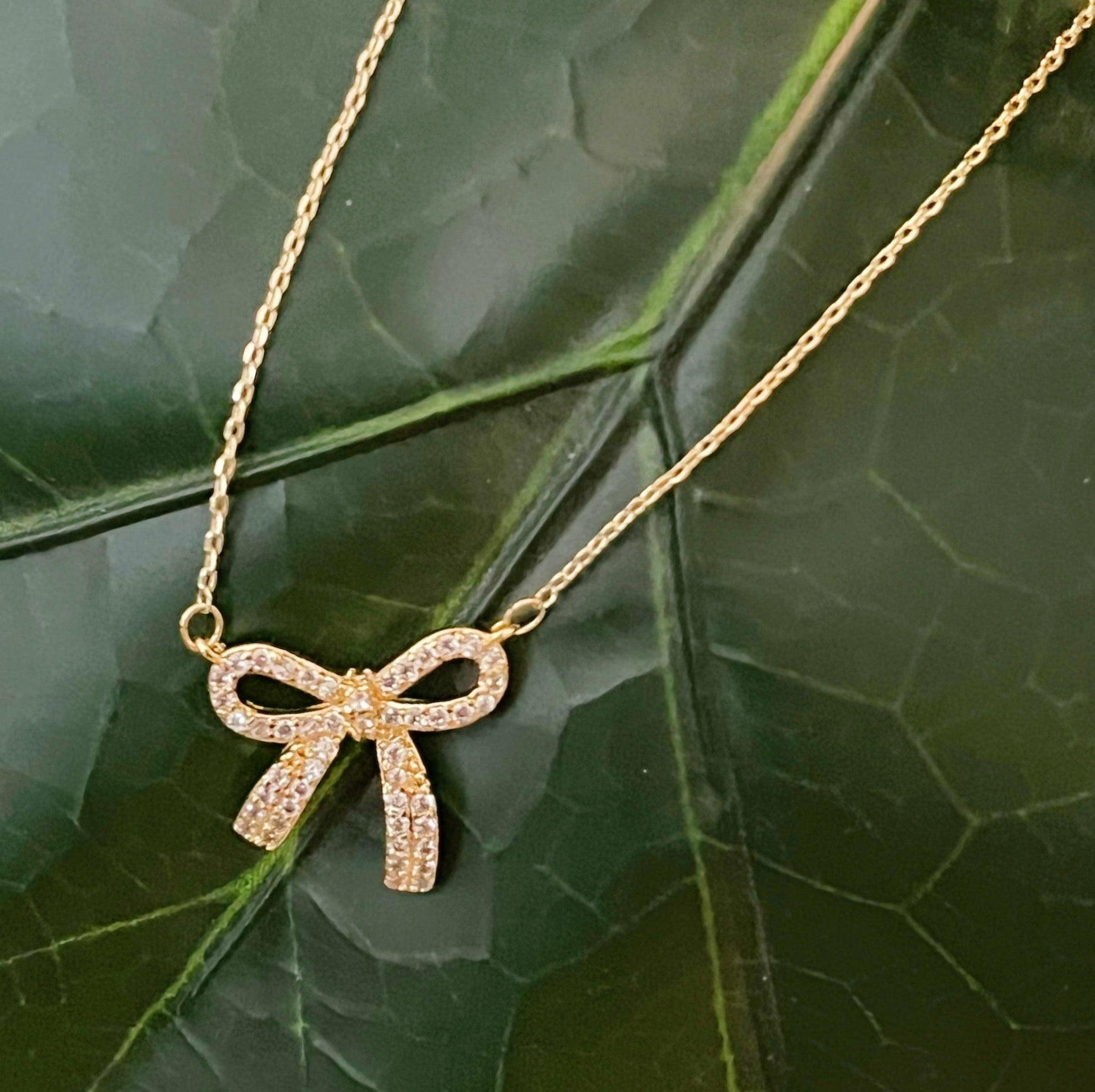 Simply Shine Bow Necklace – 18K Gold Plated Dainty Necklace with Cubic Zirconia Bow Charm