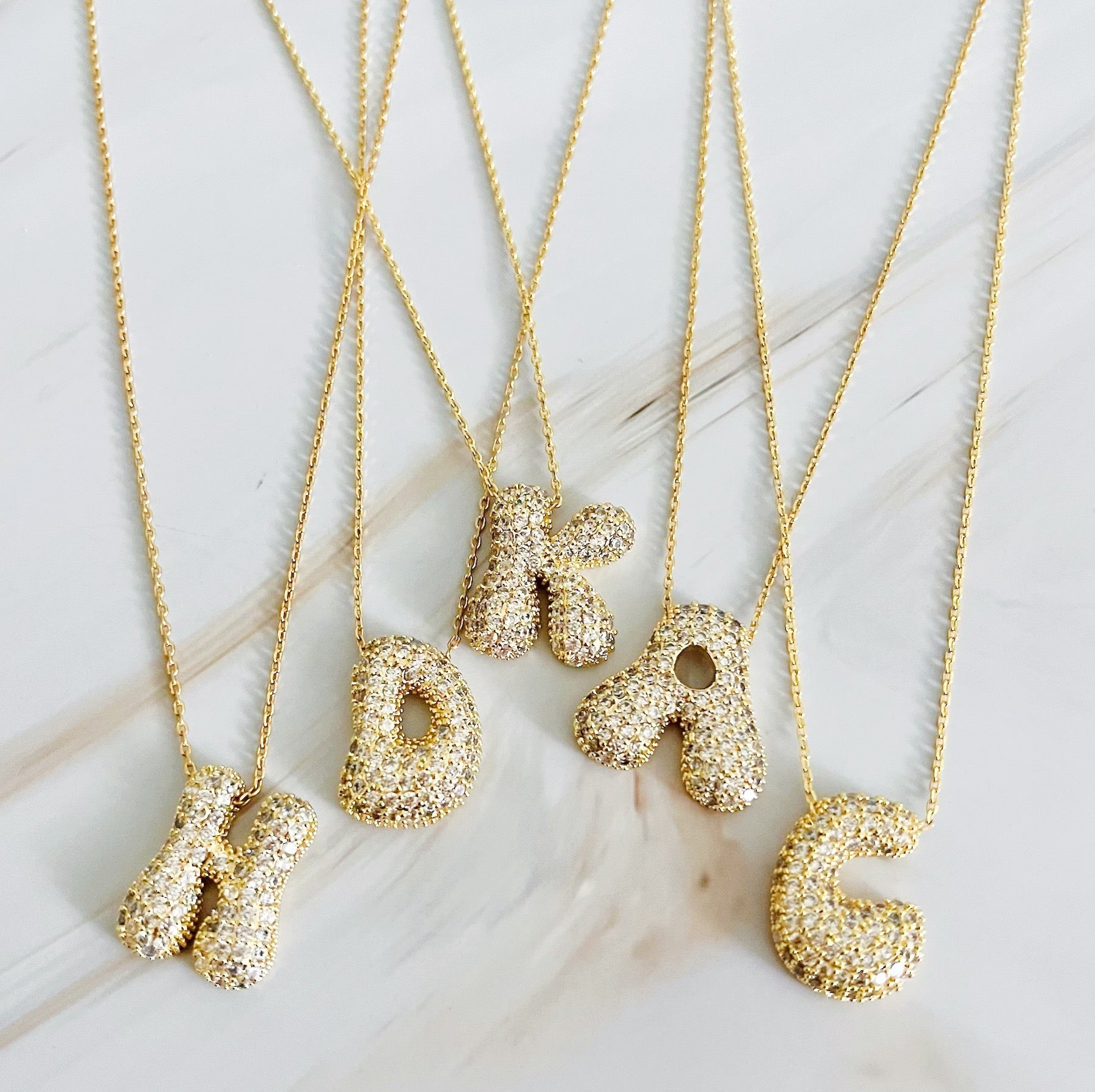 Crystal Bubble Initial Necklace – Personalized Puffy Letter Pendant with Sparkling Crystals Lysandra Luxe
