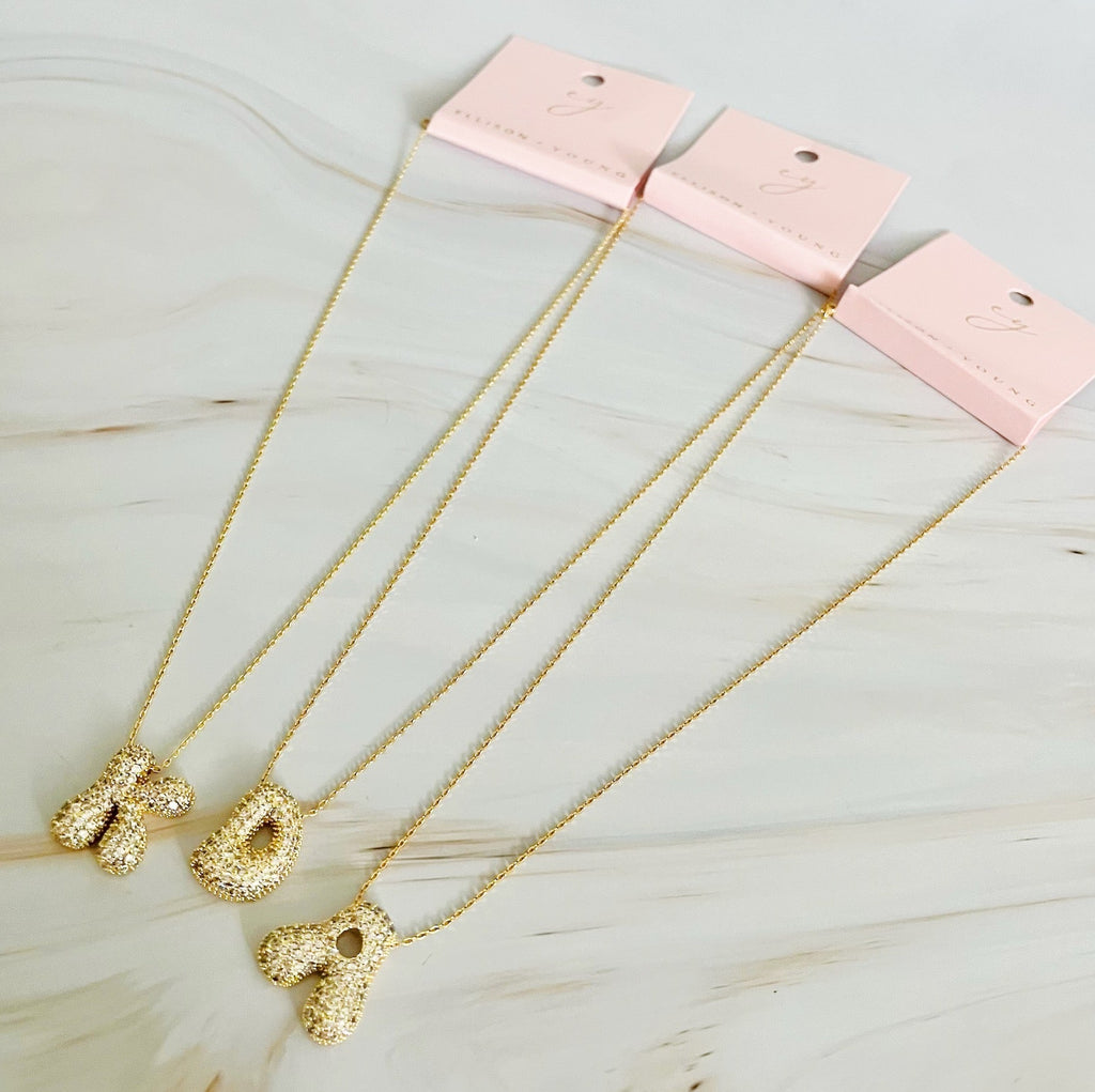 Crystal Bubble Initial Necklace – Personalized Puffy Letter Pendant with Sparkling Crystals Lysandra Luxe