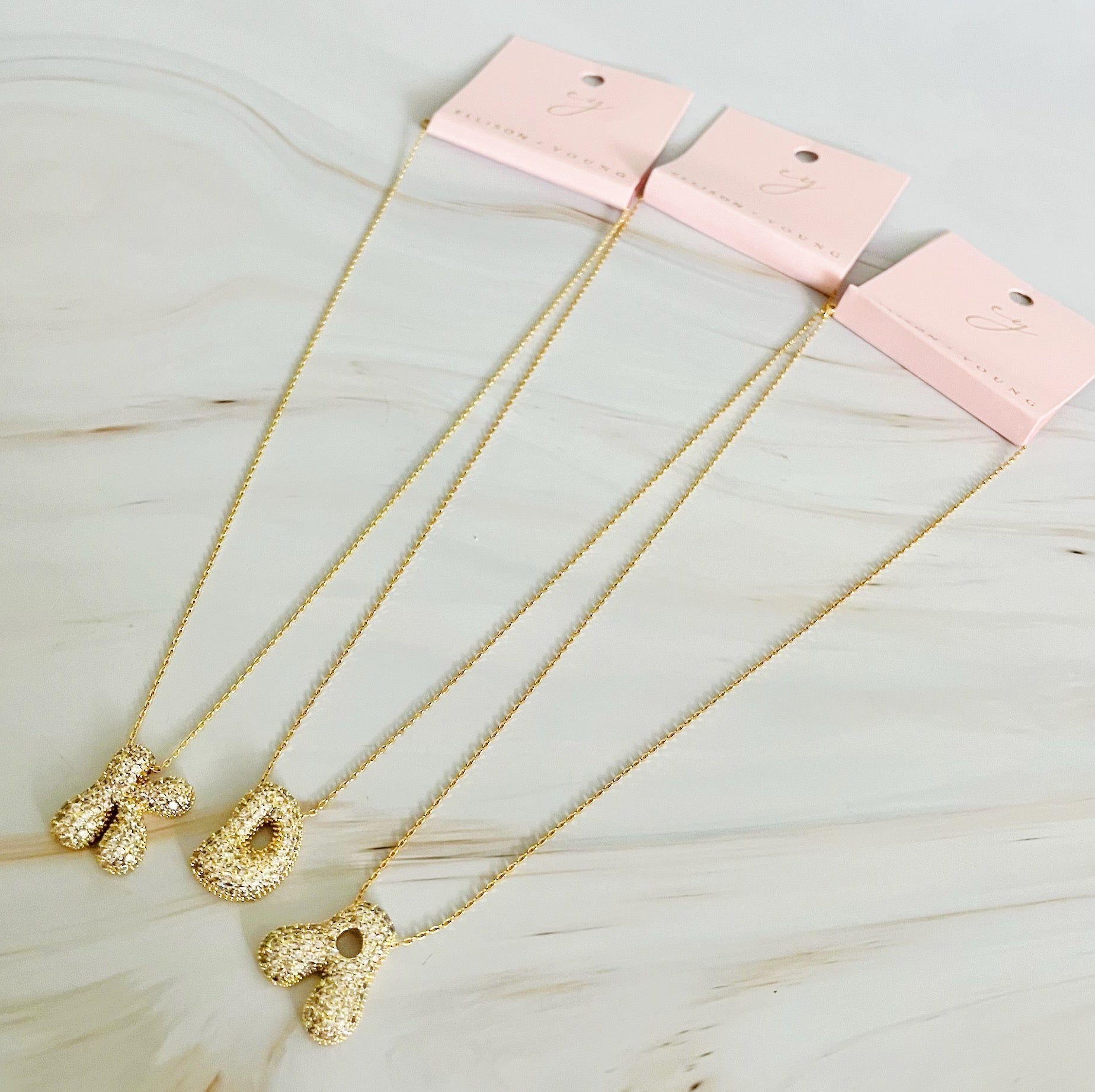 Crystal Bubble Initial Necklace – Personalized Puffy Letter Pendant with Sparkling Crystals Lysandra Luxe