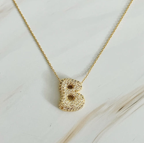 Crystal Bubble Initial Necklace – Personalized Puffy Letter Pendant with Sparkling Crystals Lysandra Luxe