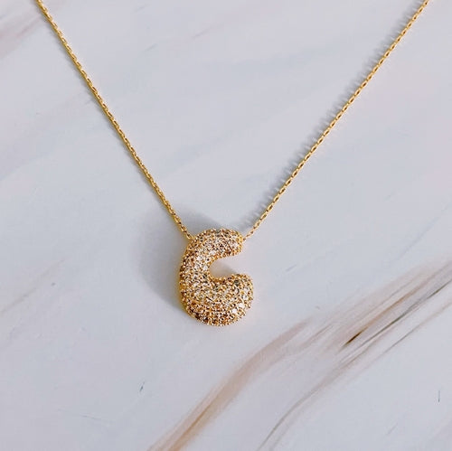 Crystal Bubble Initial Necklace – Personalized Puffy Letter Pendant with Sparkling Crystals Lysandra Luxe