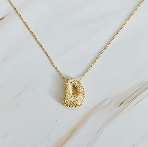 Crystal Bubble Initial Necklace – Personalized Puffy Letter Pendant with Sparkling Crystals Lysandra Luxe