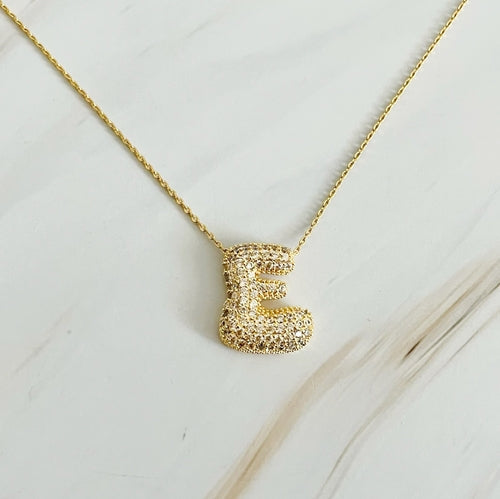 Crystal Bubble Initial Necklace – Personalized Puffy Letter Pendant with Sparkling Crystals Lysandra Luxe