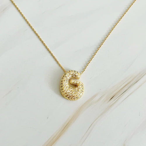 Crystal Bubble Initial Necklace – Personalized Puffy Letter Pendant with Sparkling Crystals Lysandra Luxe