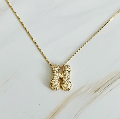 Crystal Bubble Initial Necklace – Personalized Puffy Letter Pendant with Sparkling Crystals Lysandra Luxe