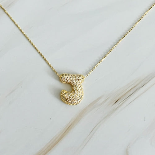 Crystal Bubble Initial Necklace – Personalized Puffy Letter Pendant with Sparkling Crystals Lysandra Luxe