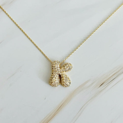 Crystal Bubble Initial Necklace – Personalized Puffy Letter Pendant with Sparkling Crystals Lysandra Luxe