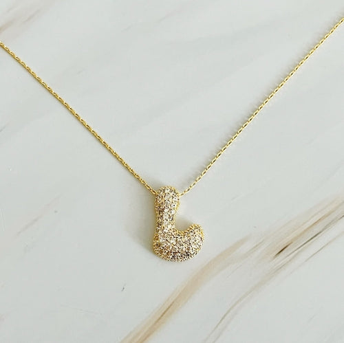 Crystal Bubble Initial Necklace – Personalized Puffy Letter Pendant with Sparkling Crystals Lysandra Luxe