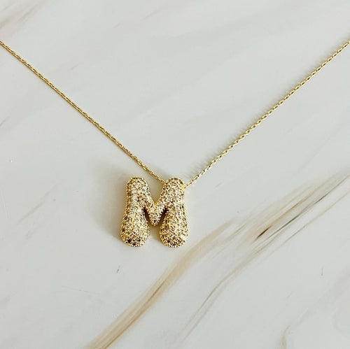 Crystal Bubble Initial Necklace – Personalized Puffy Letter Pendant with Sparkling Crystals Lysandra Luxe