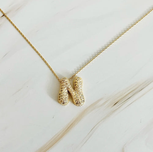 Crystal Bubble Initial Necklace – Personalized Puffy Letter Pendant with Sparkling Crystals Lysandra Luxe