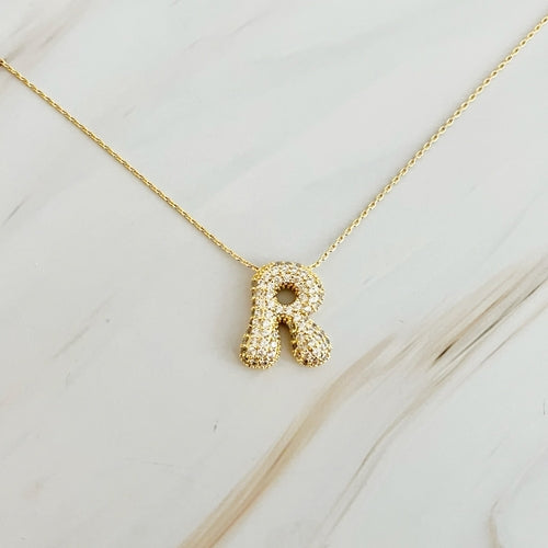 Crystal Bubble Initial Necklace – Personalized Puffy Letter Pendant with Sparkling Crystals Lysandra Luxe