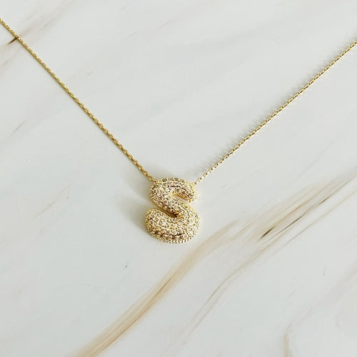 Crystal Bubble Initial Necklace – Personalized Puffy Letter Pendant with Sparkling Crystals Lysandra Luxe