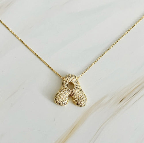 Crystal Bubble Initial Necklace – Personalized Puffy Letter Pendant with Sparkling Crystals Lysandra Luxe