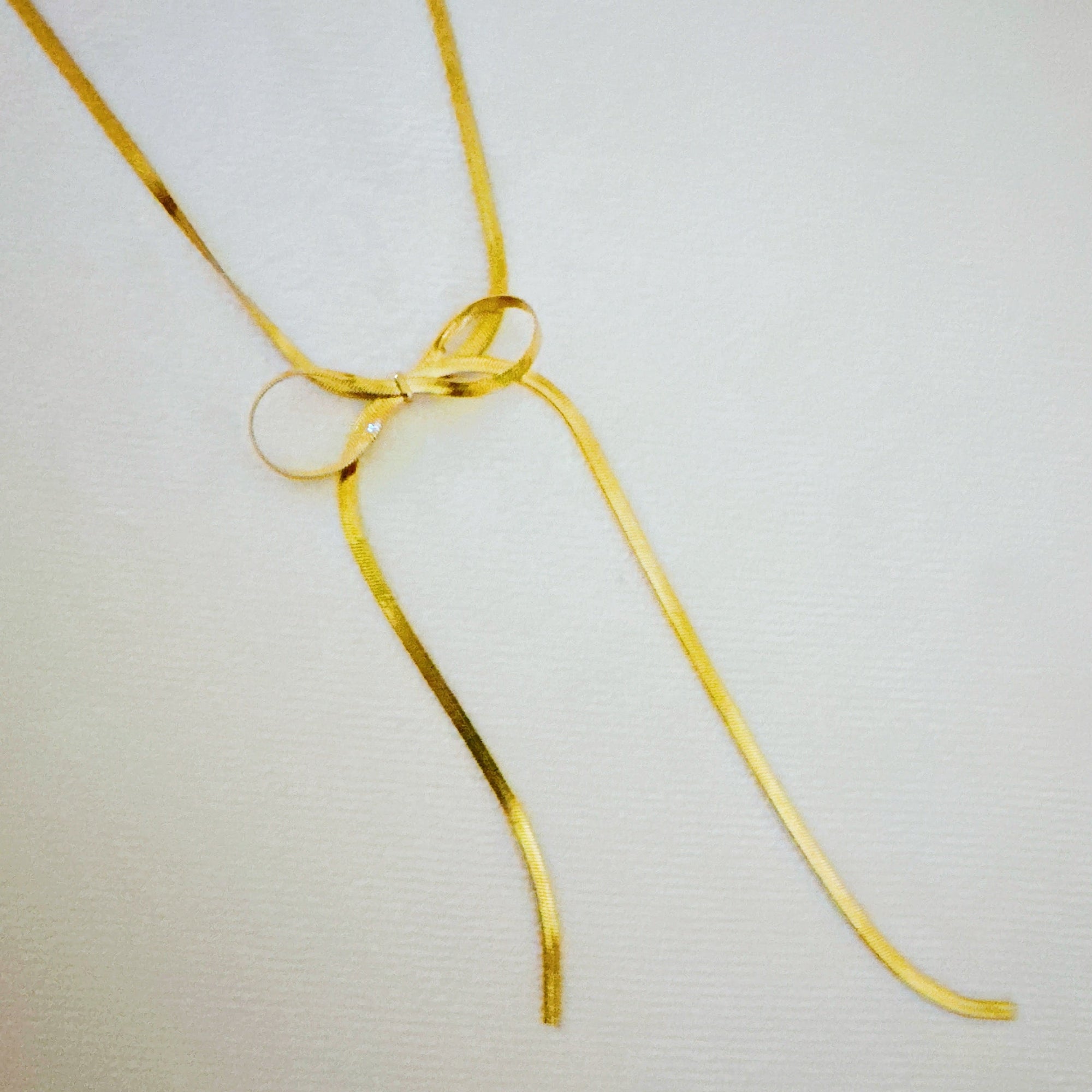 Long Drop Herringbone Bow Necklace – Gold Plated Elegant Bow Pendant Jewelry for Women