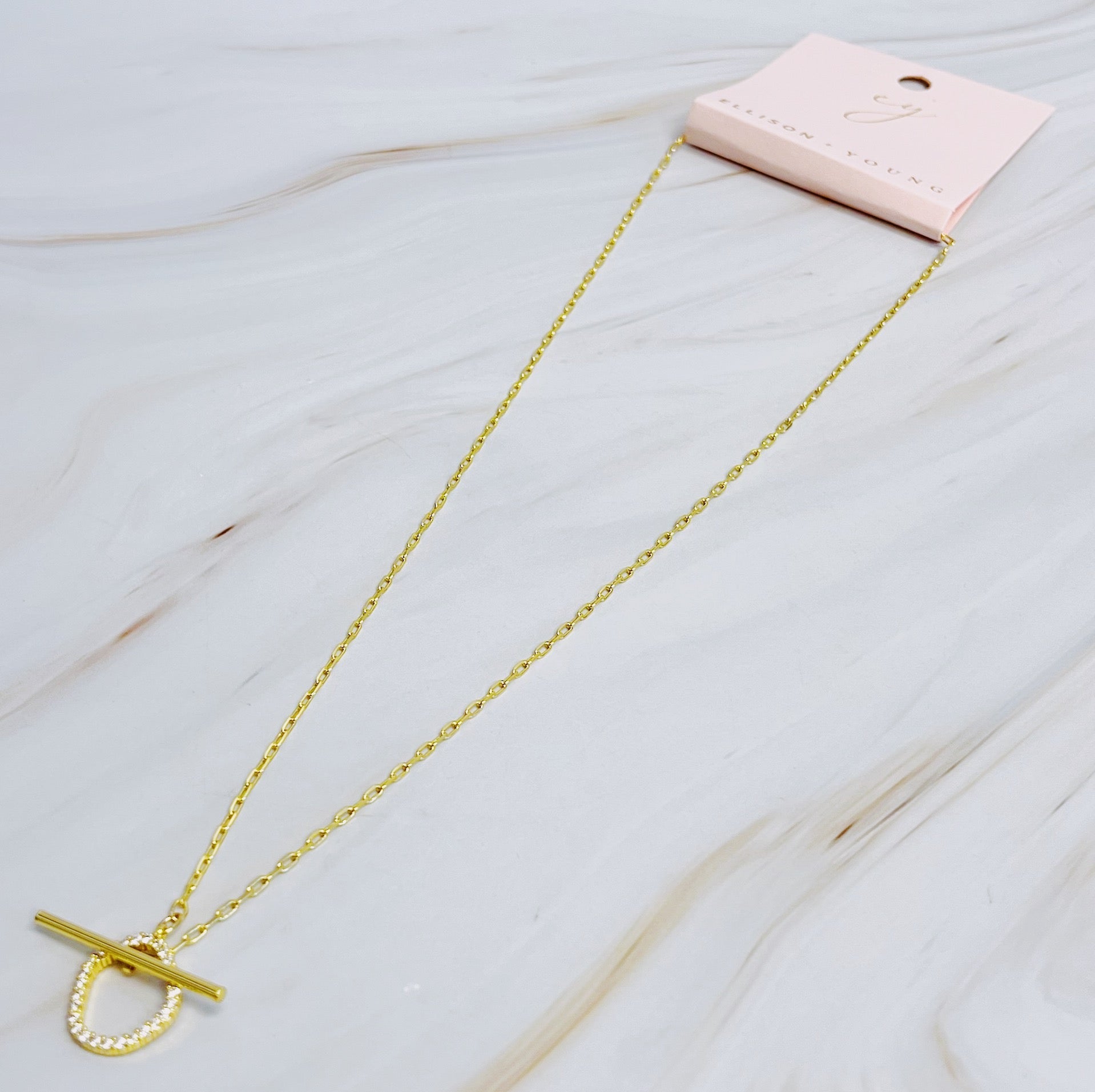 Dainty Toggle Necklace – 18K Gold Plated Necklace with Cubic Zirconia Accent
