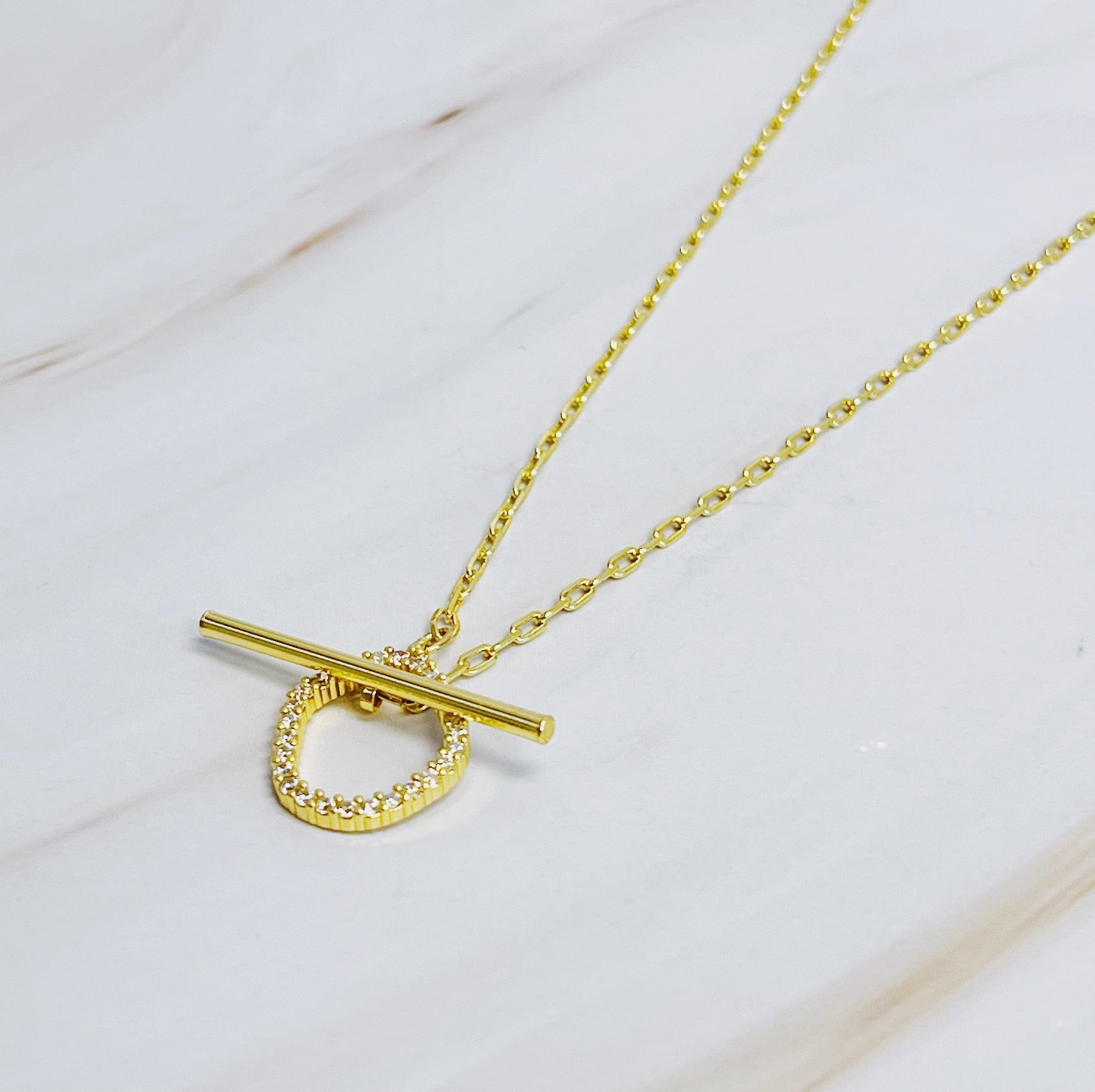 Dainty Toggle Necklace – 18K Gold Plated Necklace with Cubic Zirconia Accent