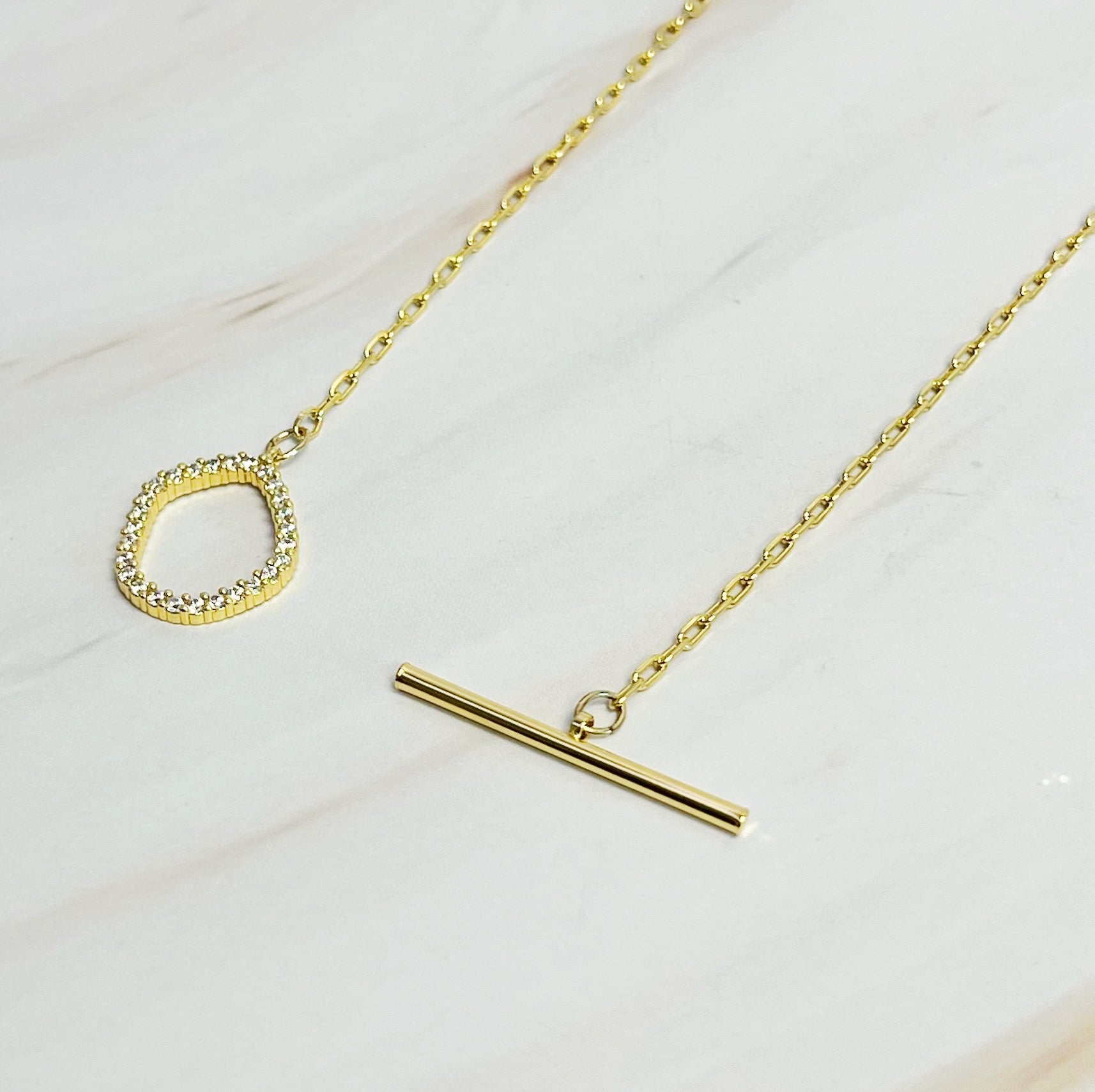 Dainty Toggle Necklace – 18K Gold Plated Necklace with Cubic Zirconia Accent