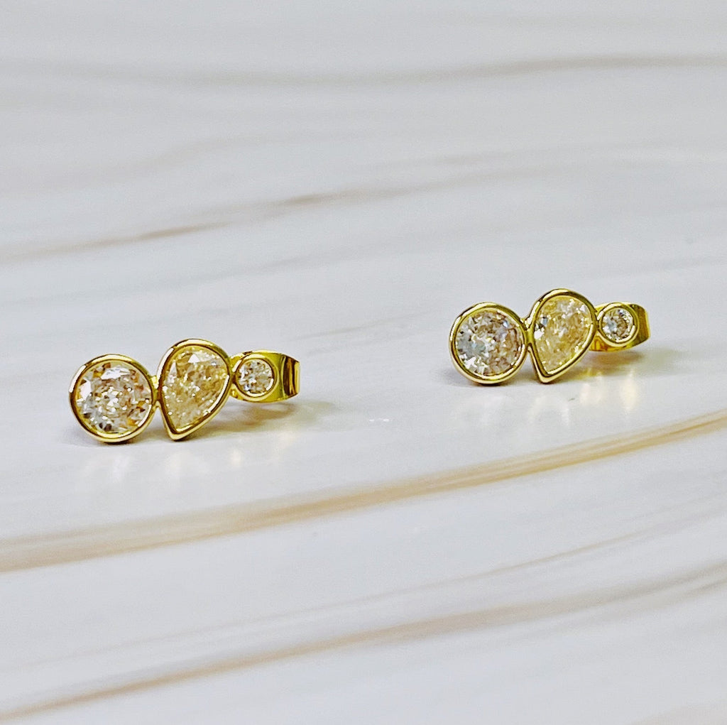 Bezel Set Shine Earrings – 18k Gold Plated Minimalist Stud Earrings for Women | Elegant Gold Earrings with Sparkling Bezel-Set Stones Lysandra Luxe