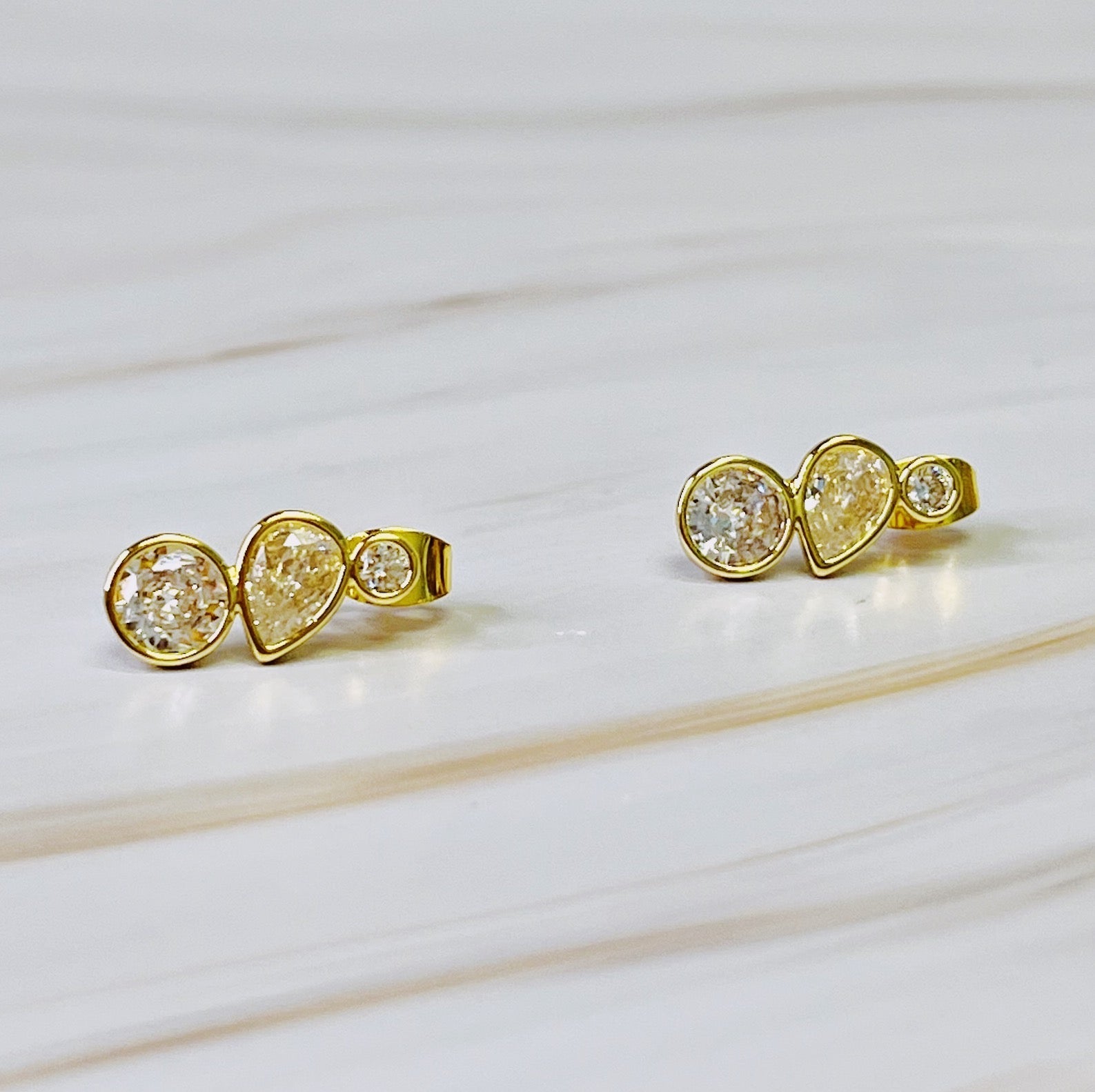 Bezel Set Shine Earrings – 18k Gold Plated Minimalist Stud Earrings for Women | Elegant Gold Earrings with Sparkling Bezel-Set Stones Lysandra Luxe