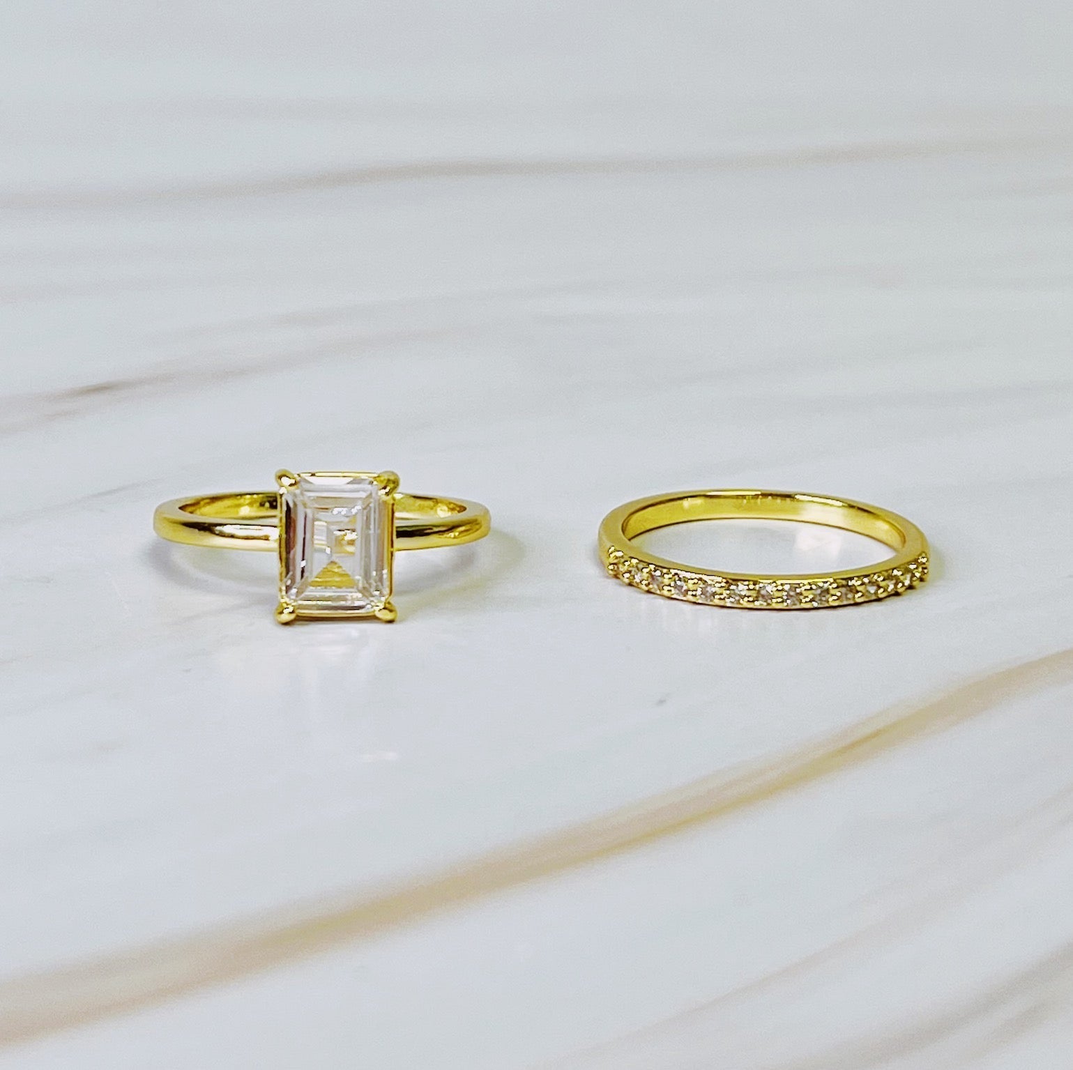 Emerald Cut Solitaire Ring Set of 2 – 18K Gold-Plated Modern Women’s Jewelry Size 7 Lysandra Luxe