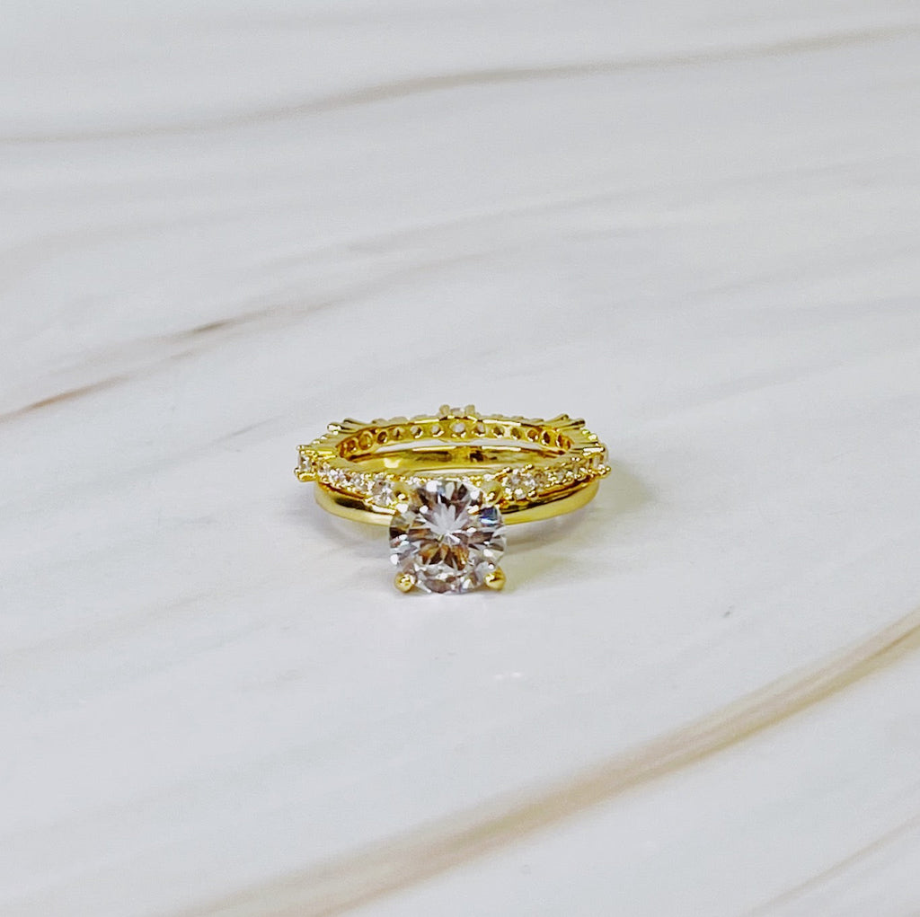 Romantic Round Cut Solitaire Ring Set of 2 – 18K Gold‑Plated Women’s Jewelry (Size 7) Lysandra Luxe