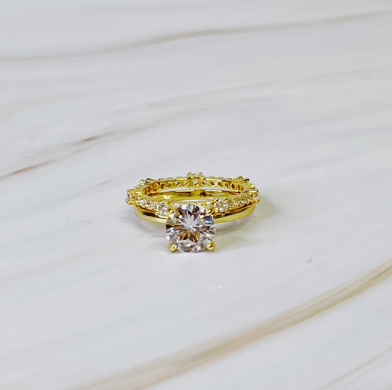 Romantic Round Cut Solitaire Ring Set of 2 – 18K Gold‑Plated Women’s Jewelry (Size 7) Lysandra Luxe