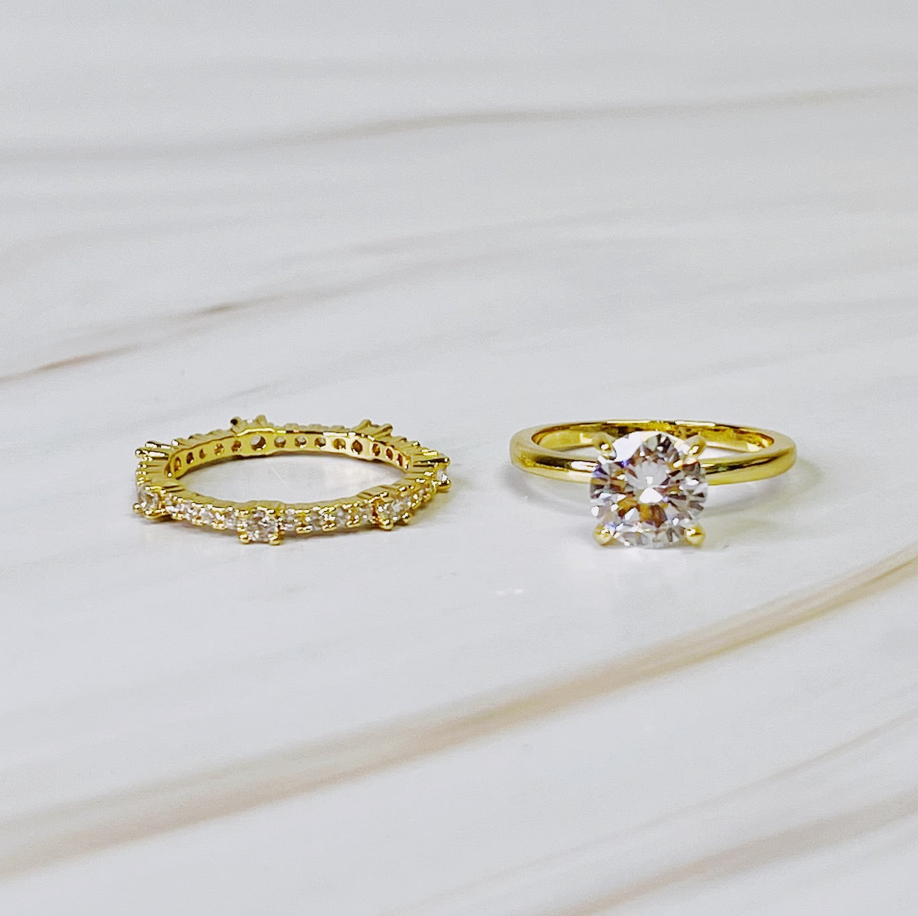Romantic Round Cut Solitaire Ring Set of 2 – 18K Gold‑Plated Women’s Jewelry (Size 7) Lysandra Luxe