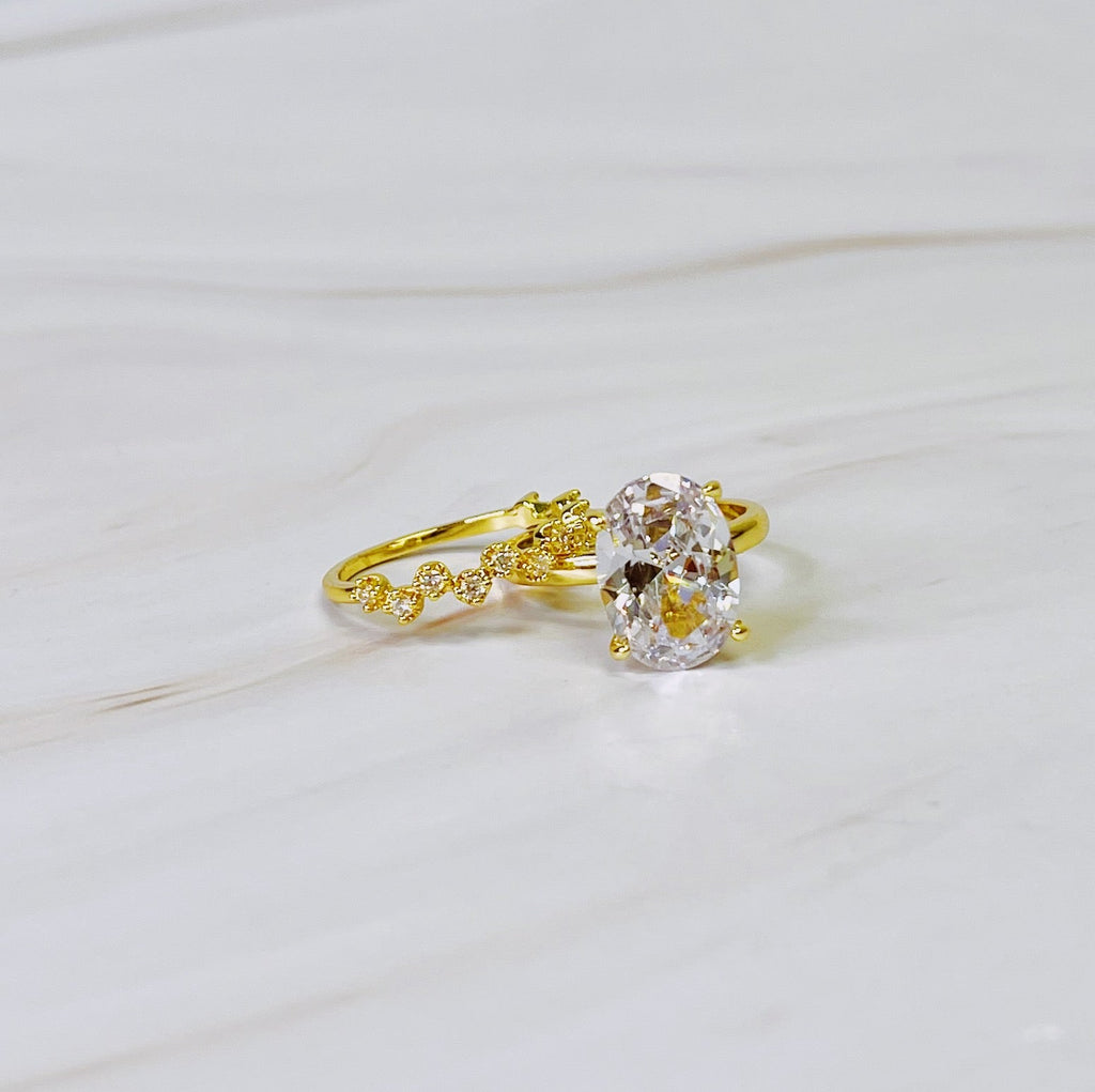 Oval Cut Solitaire Engagement Ring & Matching Wedding Band Set – 18K Gold Plated Women’s Jewelry - Size 7 Lysandra Luxe