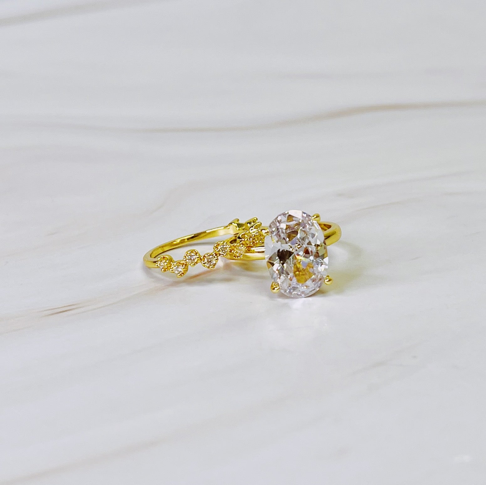 Oval Cut Solitaire Engagement Ring & Matching Wedding Band Set – 18K Gold Plated Women’s Jewelry - Size 7 Lysandra Luxe